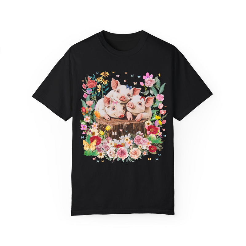 Cottagecore Pig Tee Shirt with Flowers and Butterflies: Cute Nineties Throwback Animal Lover T-Shirt, Weirdcore Goblincore Grandma Vibes - Opal and June
