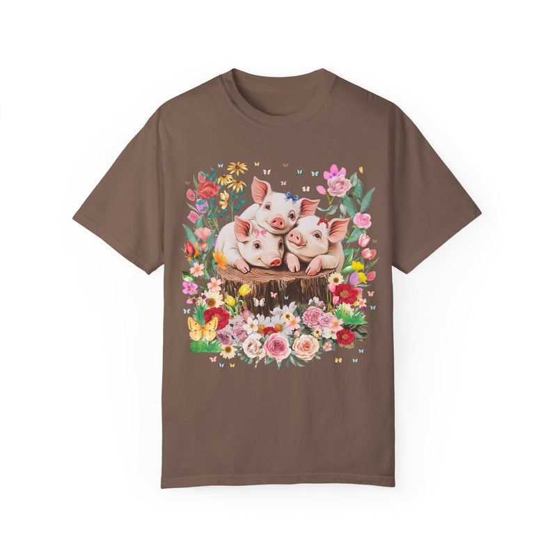 Cottagecore Pig Tee Shirt with Flowers and Butterflies: Cute Nineties Throwback Animal Lover T-Shirt, Weirdcore Goblincore Grandma Vibes - Opal and June