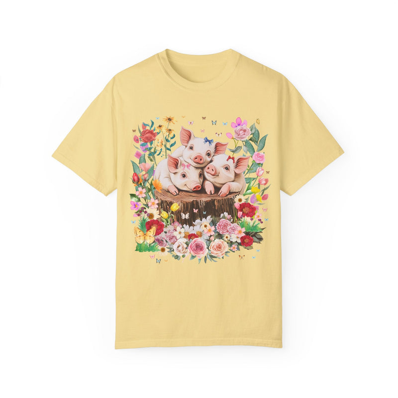 Cottagecore Pig Tee Shirt with Flowers and Butterflies: Cute Nineties Throwback Animal Lover T-Shirt, Weirdcore Goblincore Grandma Vibes - Opal and June