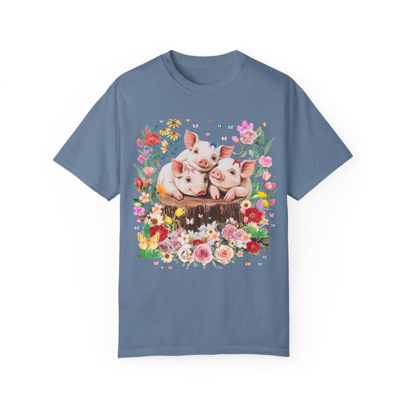 Cottagecore Pig Tee Shirt with Flowers and Butterflies: Cute Nineties Throwback Animal Lover T-Shirt, Weirdcore Goblincore Grandma Vibes - Opal and June