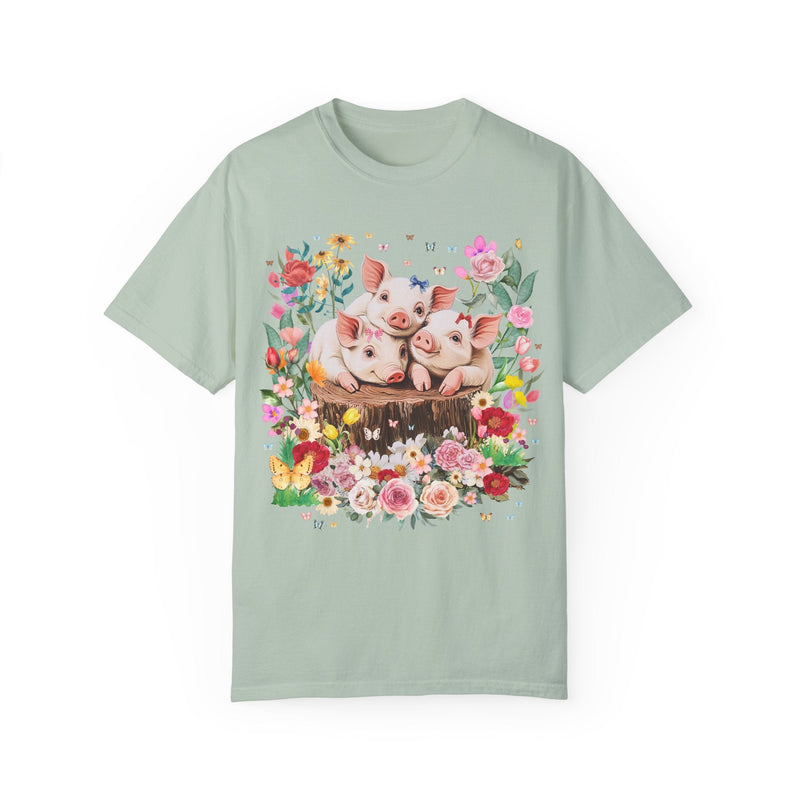 Cottagecore Pig Tee Shirt with Flowers and Butterflies: Cute Nineties Throwback Animal Lover T-Shirt, Weirdcore Goblincore Grandma Vibes - Opal and June