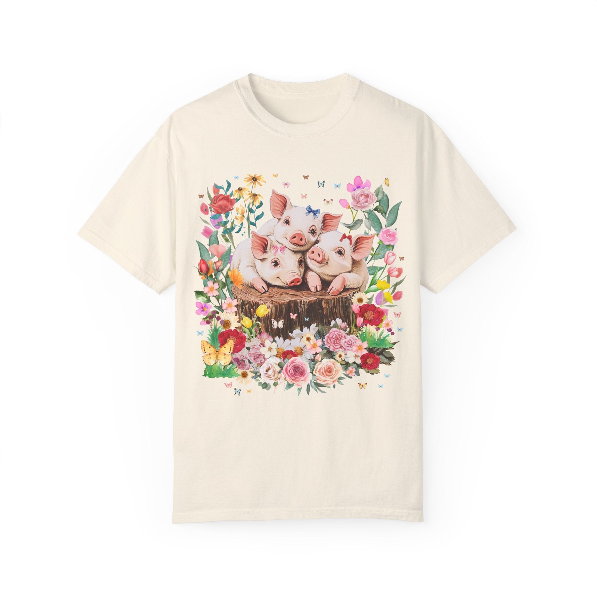 Cottagecore Pig Tee Shirt with Flowers and Butterflies: Cute Nineties Throwback Animal Lover T-Shirt, Weirdcore Goblincore Grandma Vibes - Opal and June
