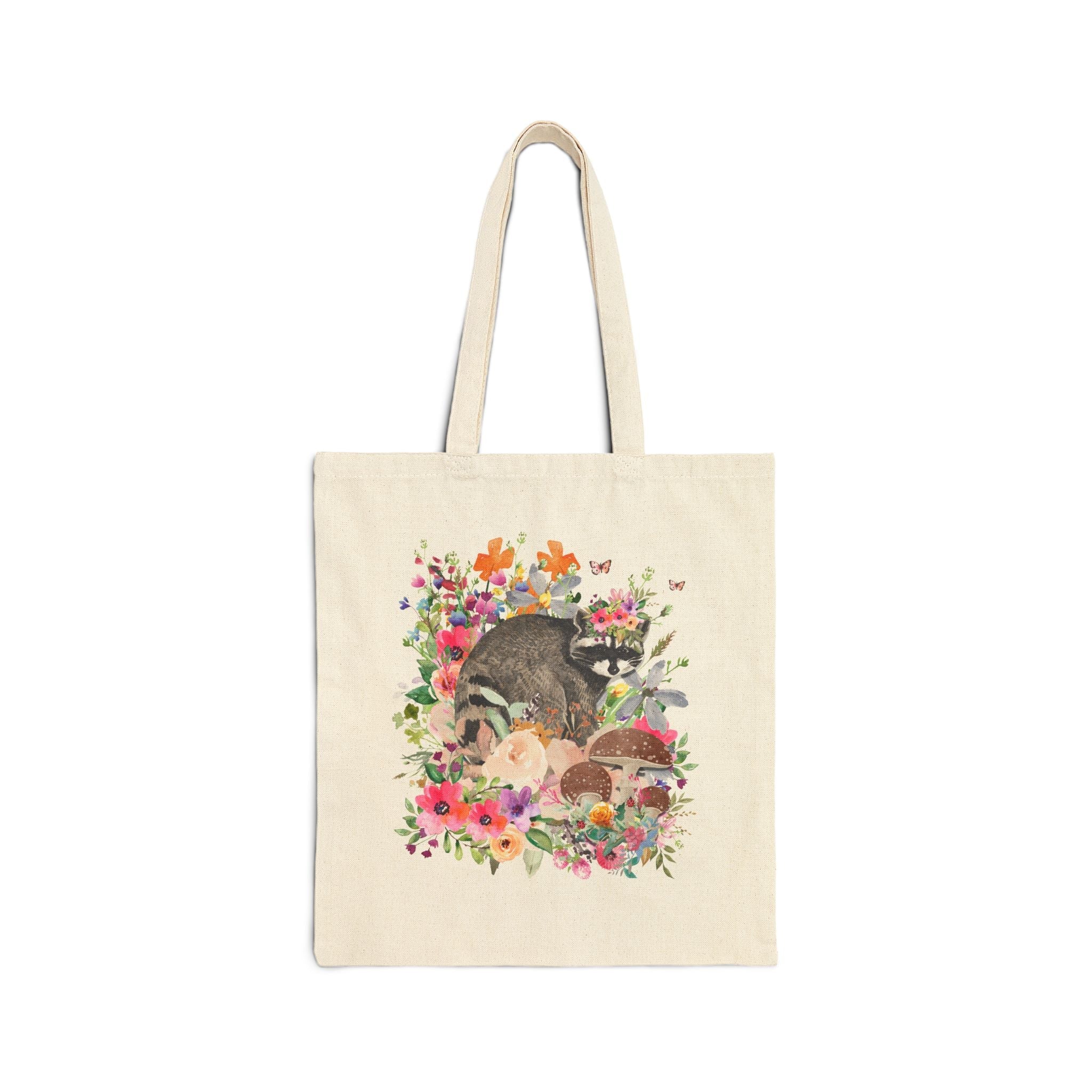Cottagecore Raccoon Tote Bag: Floral Tote for Fall | Boho Style Gift, Trash Panda, Cute Retro Raccoon with Vintage Flowers, Animal Lover Bag - Opal and June