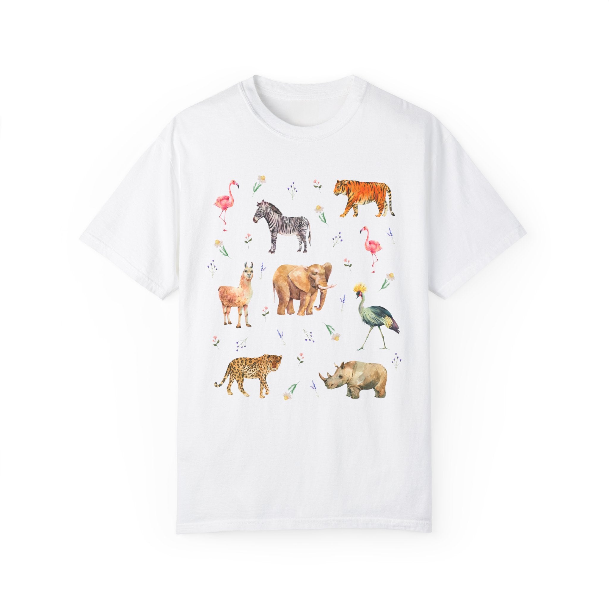 Cottagecore Safari Animal T-Shirt with Flowers: Floral Animal Shirt in Comfort Colors® | Gift for Animal Lover, Shirt with Cheetah and Zebr - Opal and June