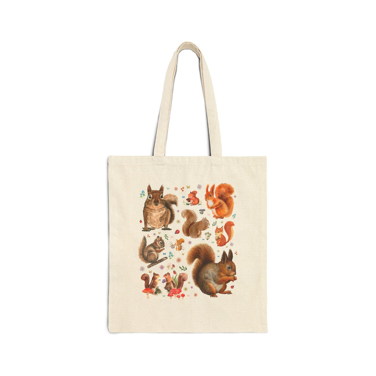 Cottagecore Squirrel Animal Lover Tote Bag for Fall with Flowers and Mushrooms, Cute Colorful Maximalist 90s Aesthetic Squirrel Tote - Opal and June