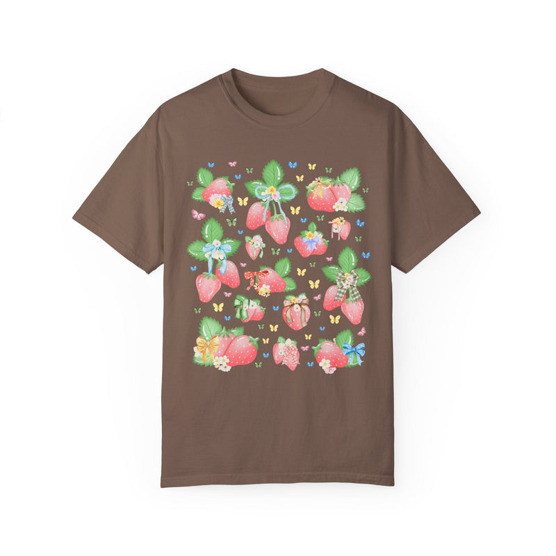 Cottagecore Strawberry Shirt with Coquette Bows - Opal and June