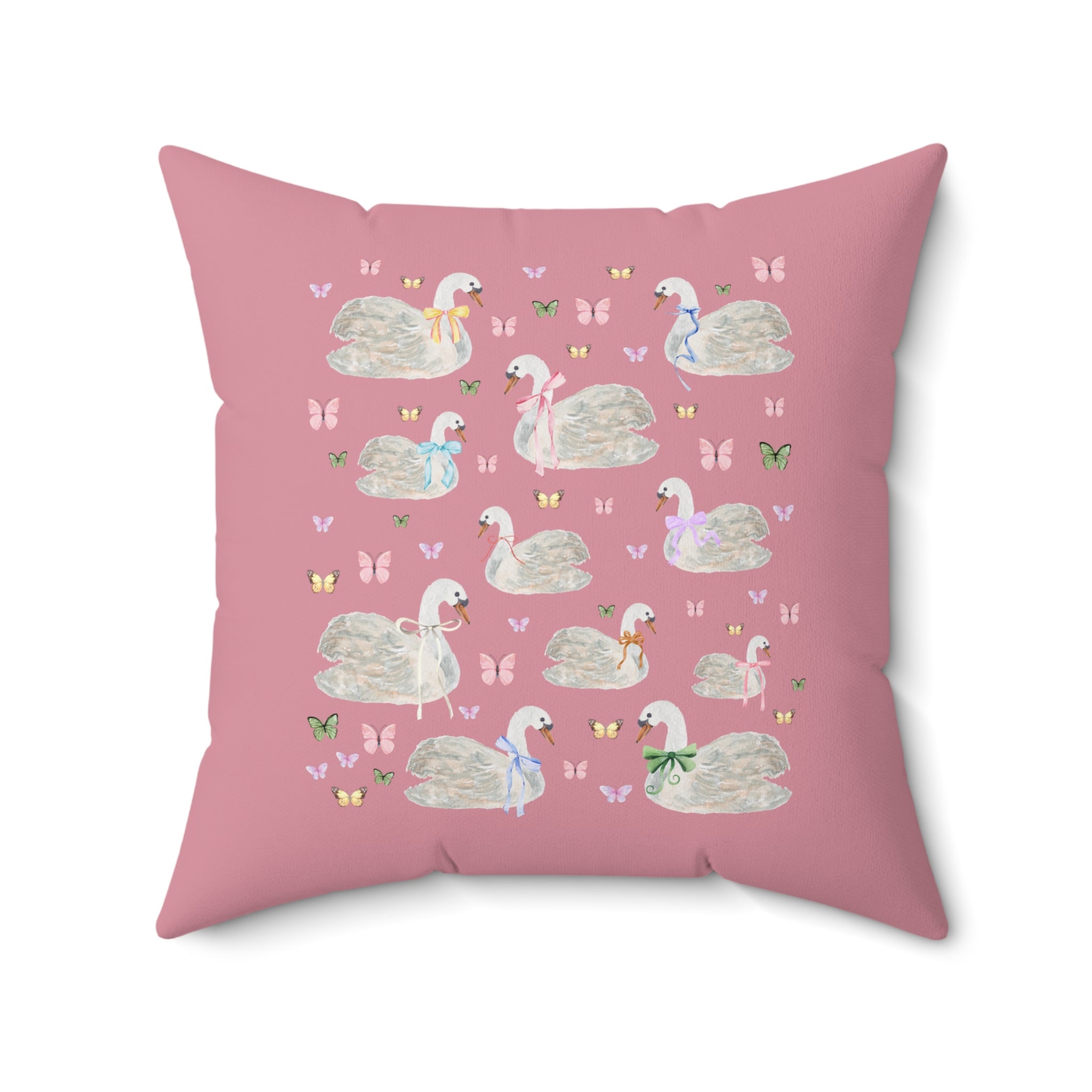 Cottagecore Swan Pillow with 90s Retro Indie Sleaze Aesthetic | Colorful and Kitschy Coquette Aesthetic Decor, Whimsigoth Animal Lover Gift - Opal and June
