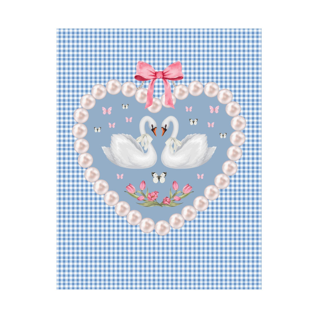 Cottagecore Swan Poster Print with 90s Retro Indie Sleaze Aesthetic | Colorful and Kitschy Coquette Bow Print with Hearts Animal Lover Gift - Opal and June