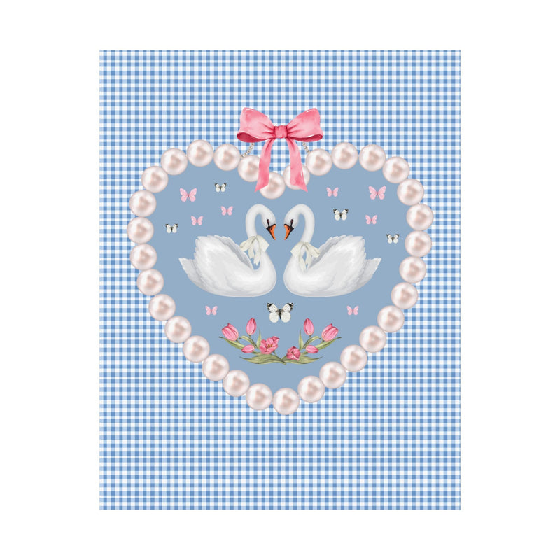 Cottagecore Swan Poster Print with 90s Retro Indie Sleaze Aesthetic | Colorful and Kitschy Coquette Bow Print with Hearts Animal Lover Gift - Opal and June