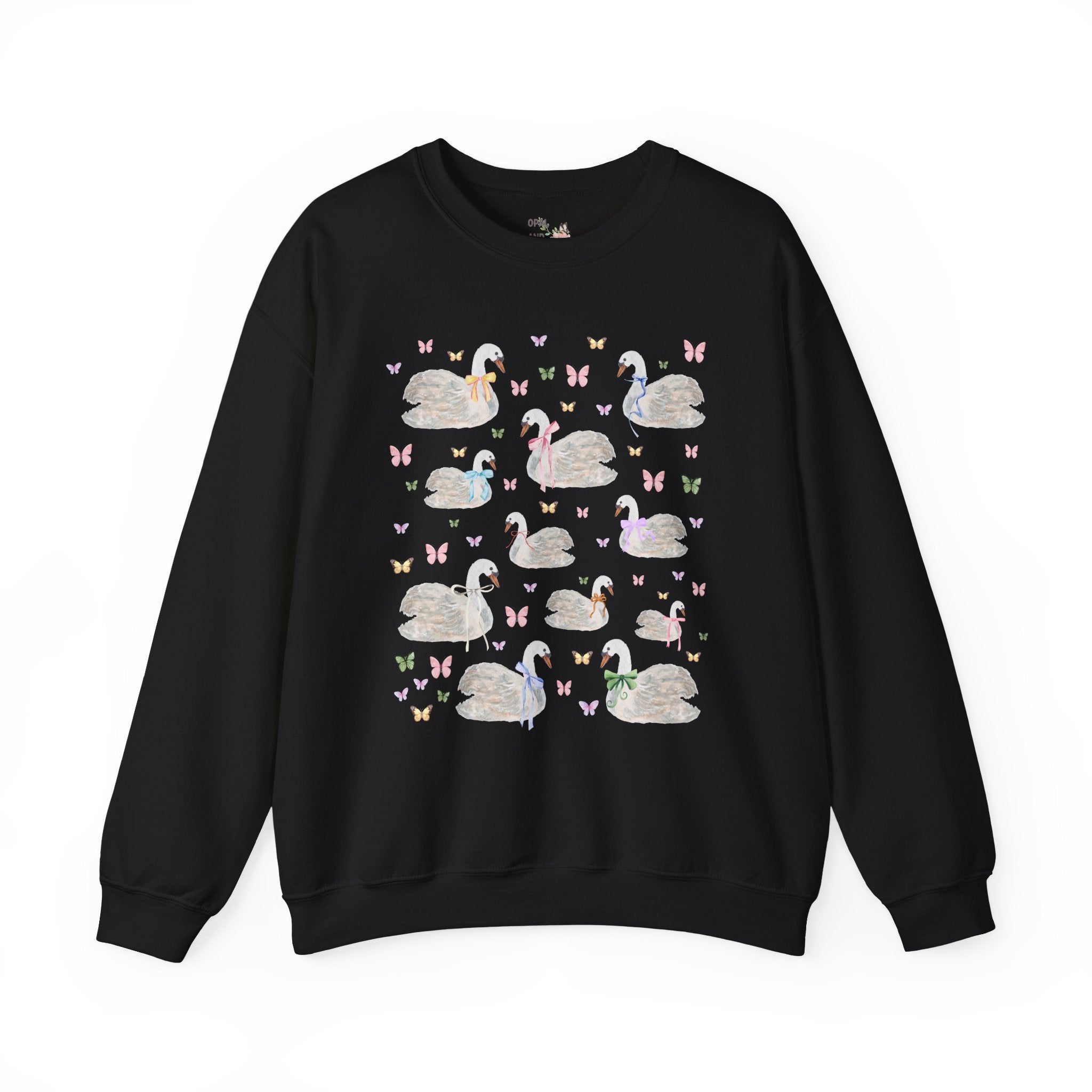 Cottagecore Swan Sweatshirt with 90s Retro Indie Sleaze Aesthetic | Colorful and Kitschy Coquette Crewneck for Her, Whimsigoth Animal Lover Gift - Opal and June