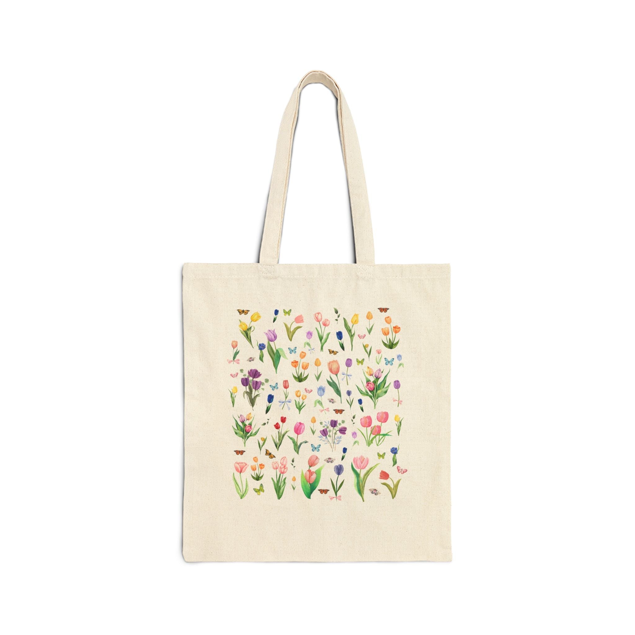 Cottagecore Tulip Tote Bag with Boho Butterfly Aesthetic: Cute Whimsigoth Tote Bag for Friend Who Loves Gardening, Colorful Spring Flowers - Opal and June