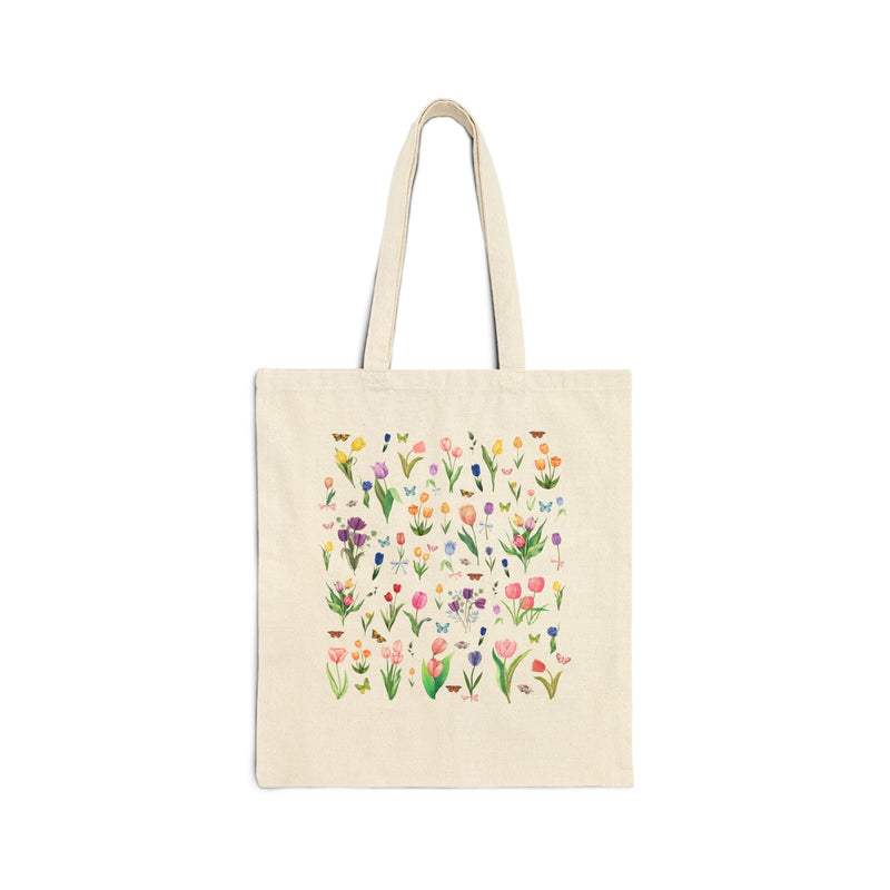 Cottagecore Tulip Tote Bag with Boho Butterfly Aesthetic: Cute Whimsigoth Tote Bag for Friend Who Loves Gardening, Colorful Spring Flowers - Opal and June
