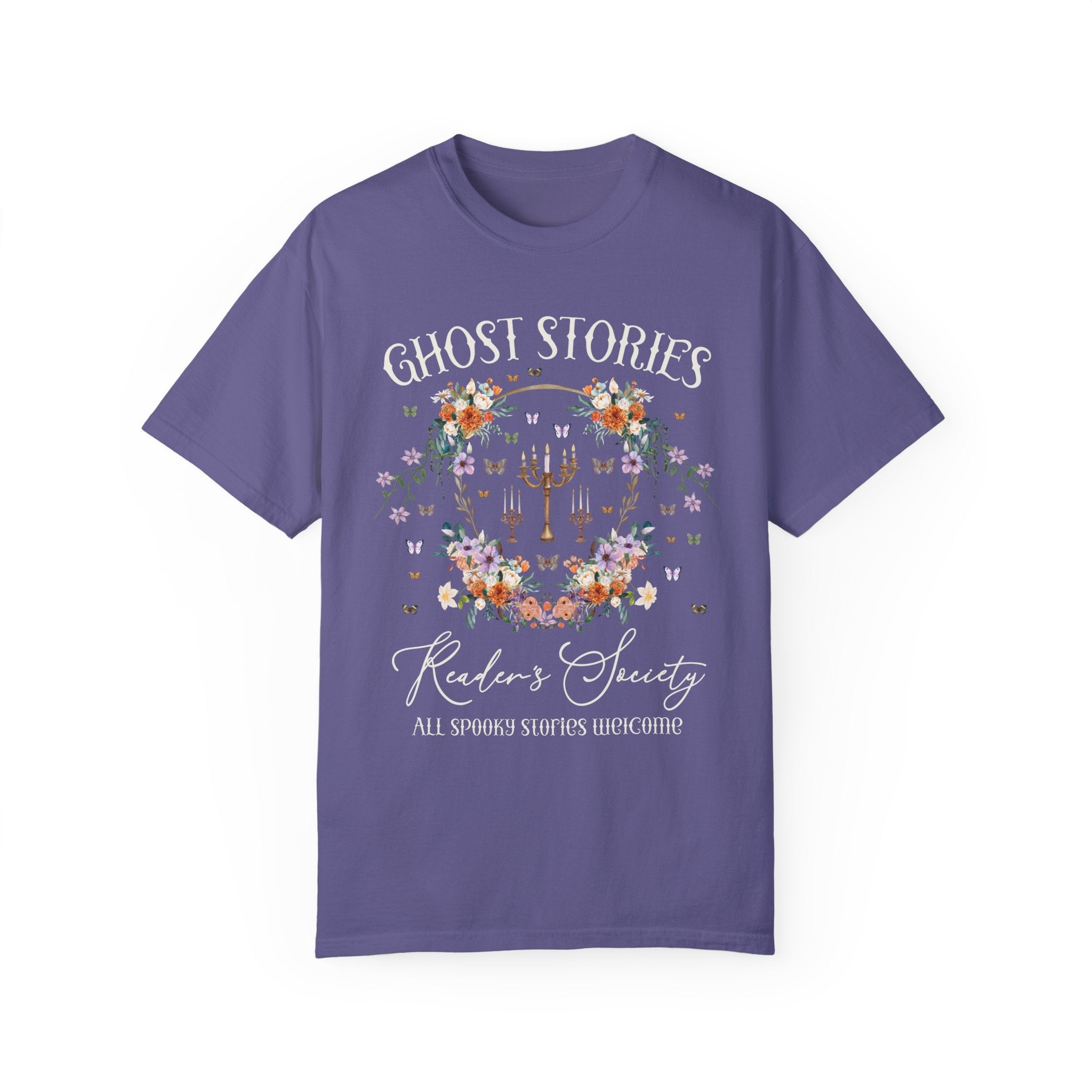 Cozy Bookish Tee Shirt for Halloween or Romance Reader Who Loves Spooky Books: Ghost Stories Reader's Society, Cottagecore Book Lover Gift - Opal and June
