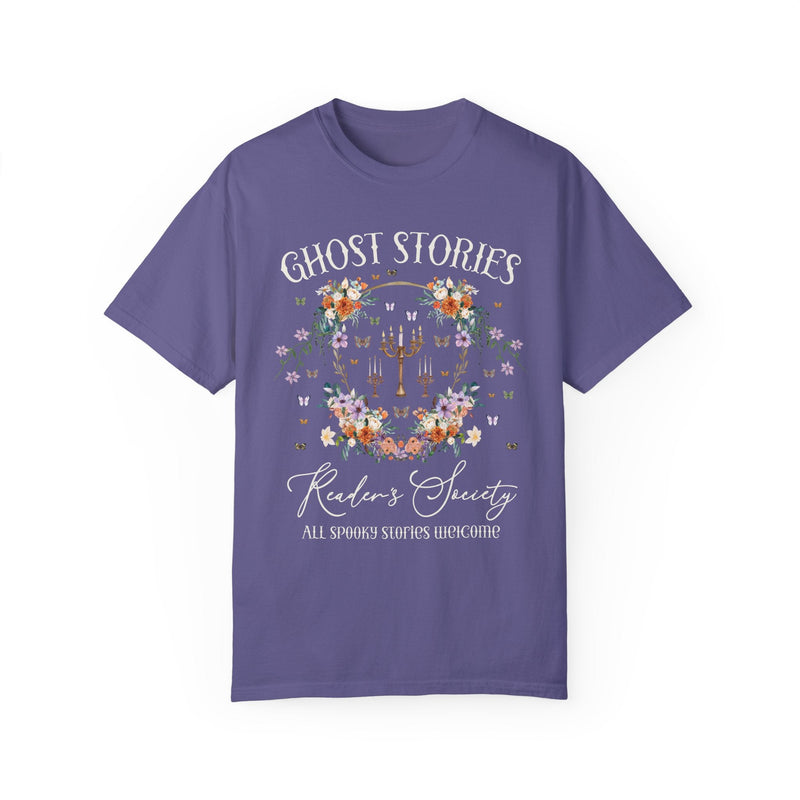 Cozy Bookish Tee Shirt for Halloween or Romance Reader Who Loves Spooky Books: Ghost Stories Reader's Society, Cottagecore Book Lover Gift - Opal and June
