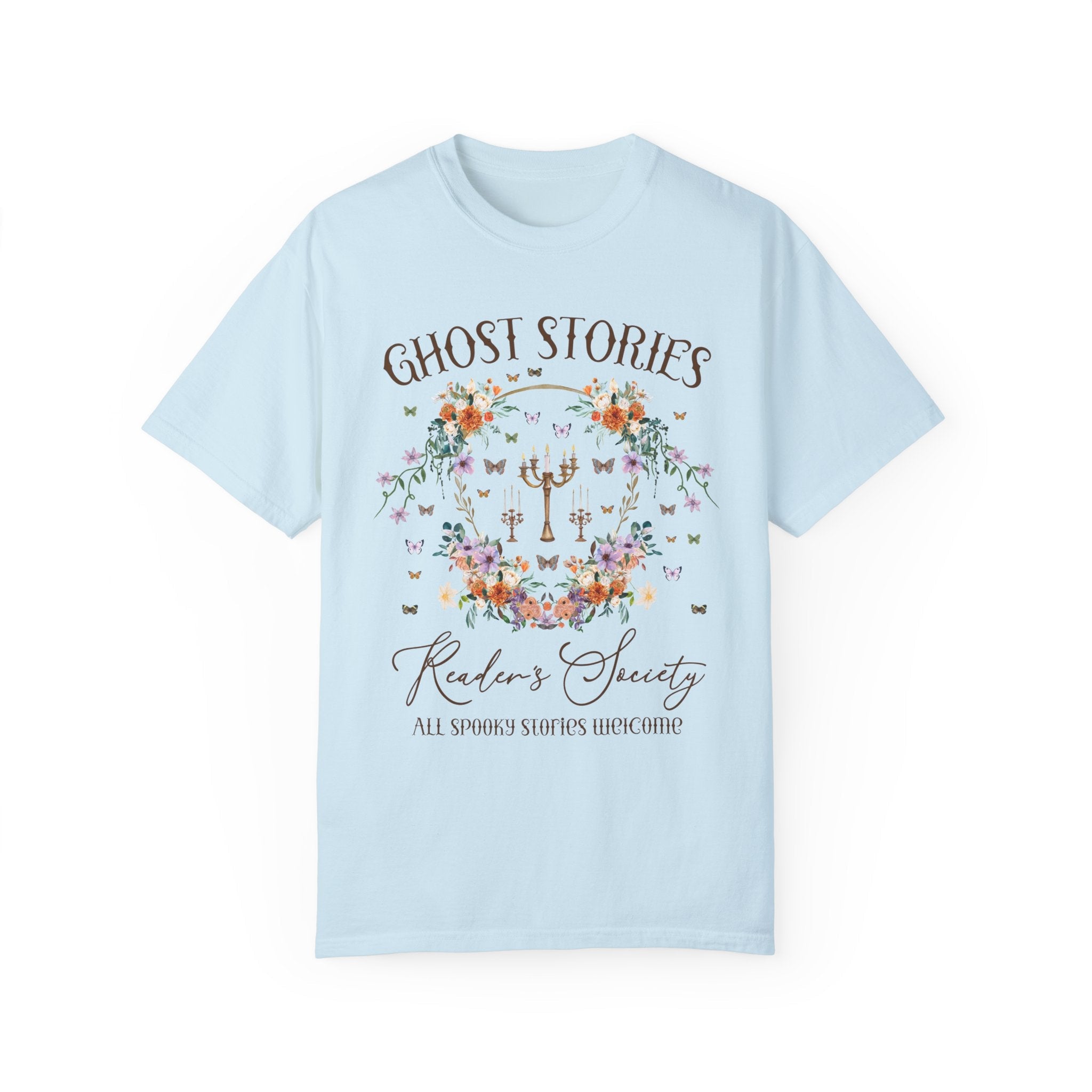 Cozy Bookish Tee Shirt for Halloween or Romance Reader Who Loves Spooky Books: Ghost Stories Reader's Society, Cottagecore Book Lover Gift - Opal and June