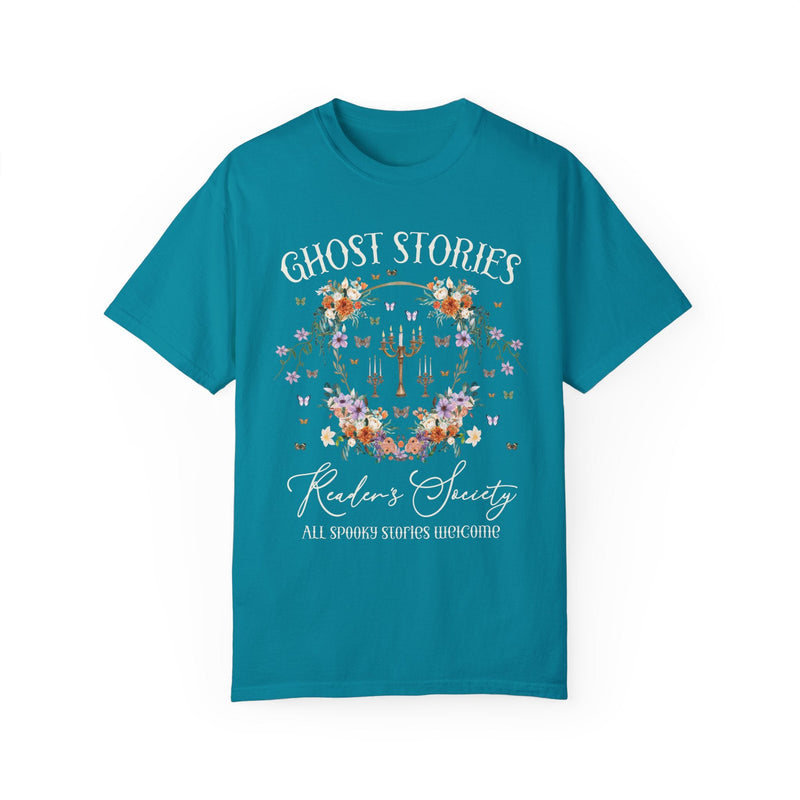 Cozy Bookish Tee Shirt for Halloween or Romance Reader Who Loves Spooky Books: Ghost Stories Reader's Society, Cottagecore Book Lover Gift - Opal and June