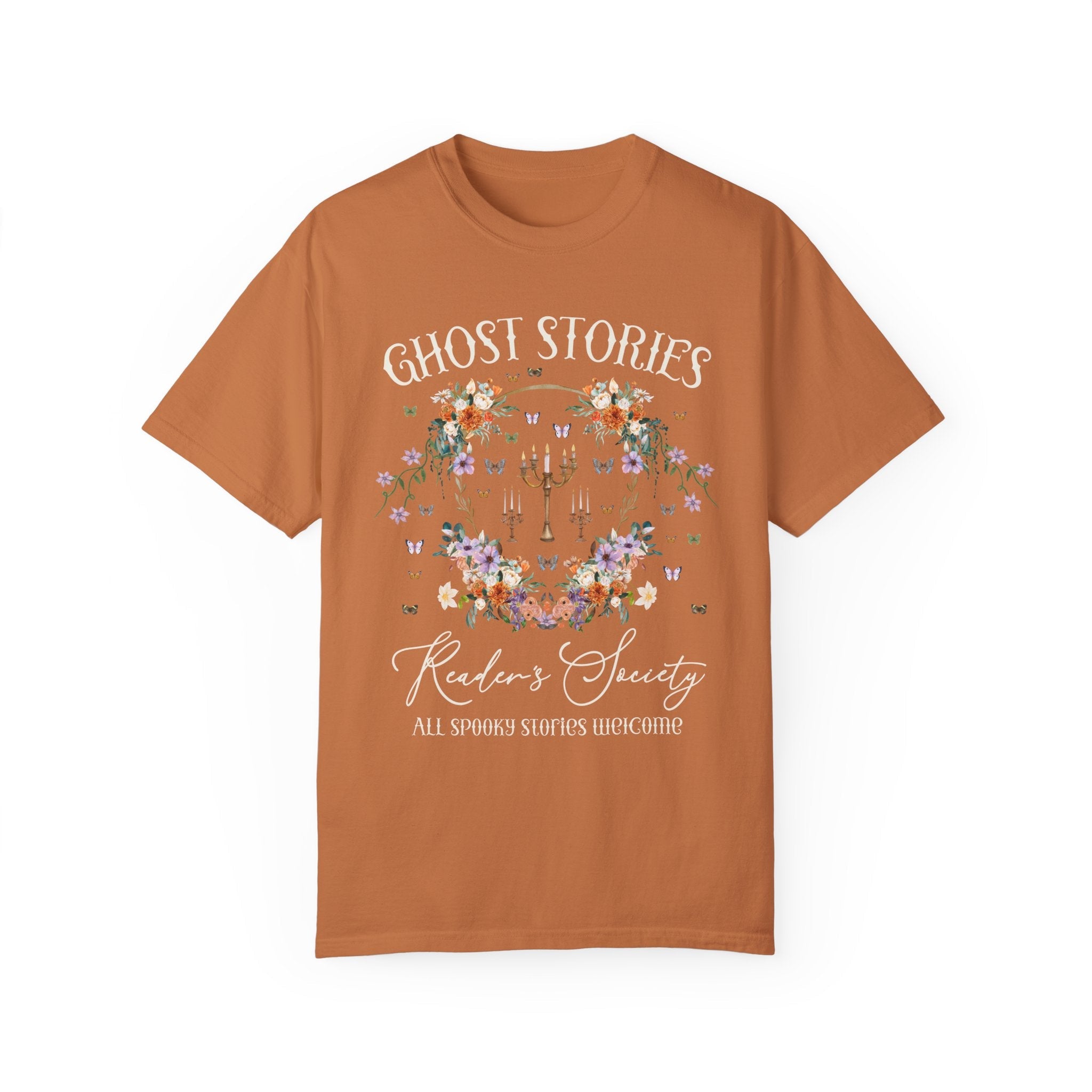 Cozy Bookish Tee Shirt for Halloween or Romance Reader Who Loves Spooky Books: Ghost Stories Reader's Society, Cottagecore Book Lover Gift - Opal and June