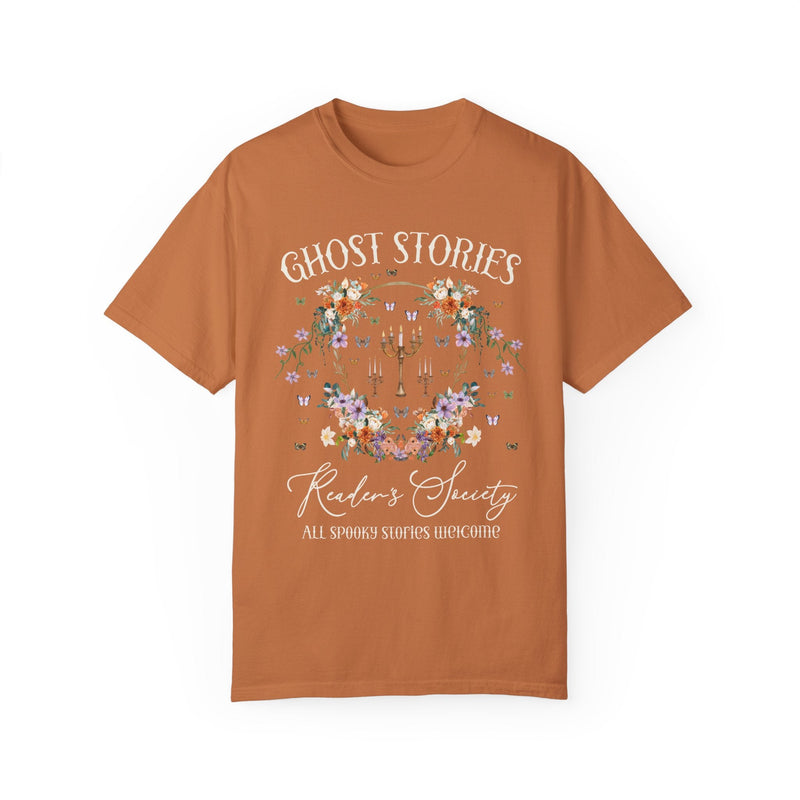 Cozy Bookish Tee Shirt for Halloween or Romance Reader Who Loves Spooky Books: Ghost Stories Reader's Society, Cottagecore Book Lover Gift - Opal and June