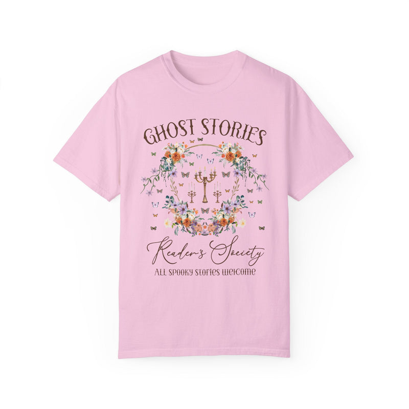 Cozy Bookish Tee Shirt for Halloween or Romance Reader Who Loves Spooky Books: Ghost Stories Reader's Society, Cottagecore Book Lover Gift - Opal and June