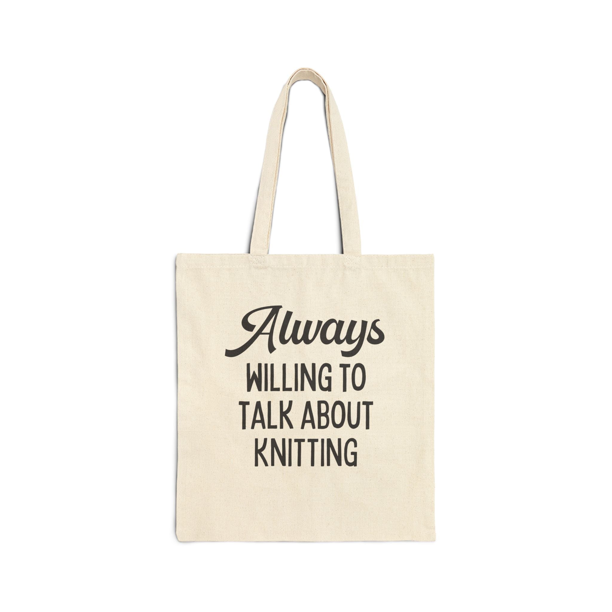 Cozy Knitter Tote Bag: Always Willing To Talk About Knitting | Cute Retro Aesthetic Tote for Knitter, Love to Knit, Gift for Grandma or Mom - Opal and June