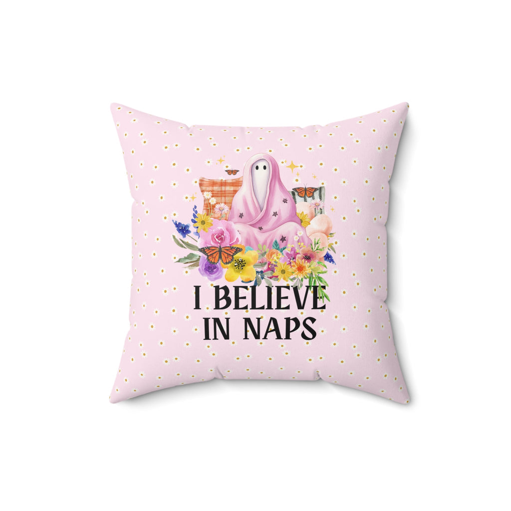 Cozy Whimsigoth Pillow with Floral Ghost: I Believe in Naps | Reversible Boho Butterfly Pillow, - Opal and June