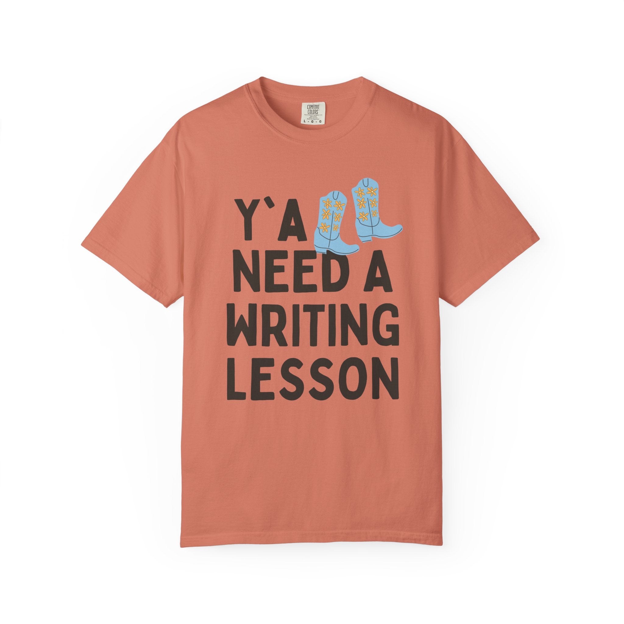 Creative Writing Teacher Tee Shirt for Book Author or Literature Professor, Funny Saying English Major T-Shirt with Boots, Writing Workshop - Opal and June