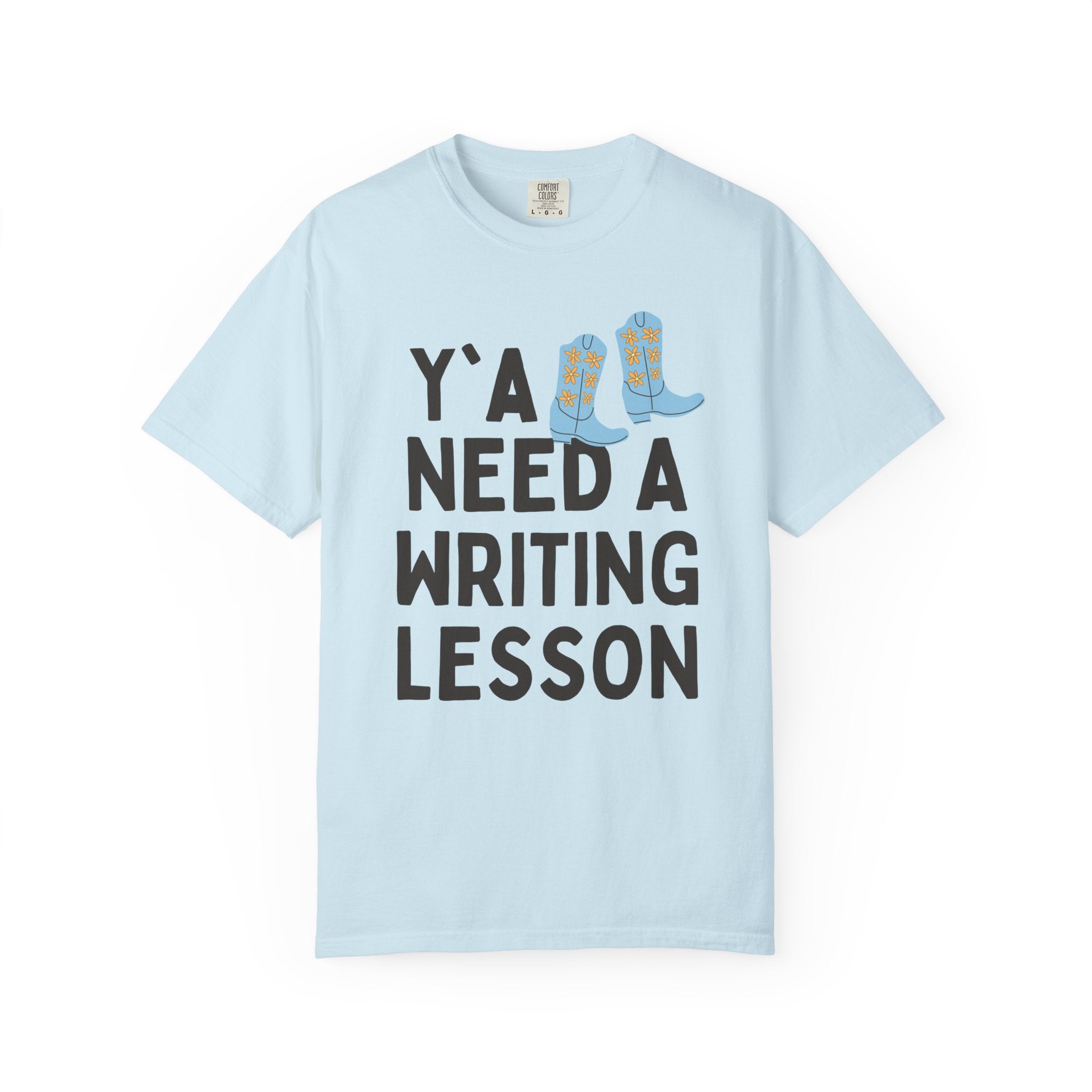 Creative Writing Teacher Tee Shirt for Book Author or Literature Professor, Funny Saying English Major T-Shirt with Boots, Writing Workshop - Opal and June
