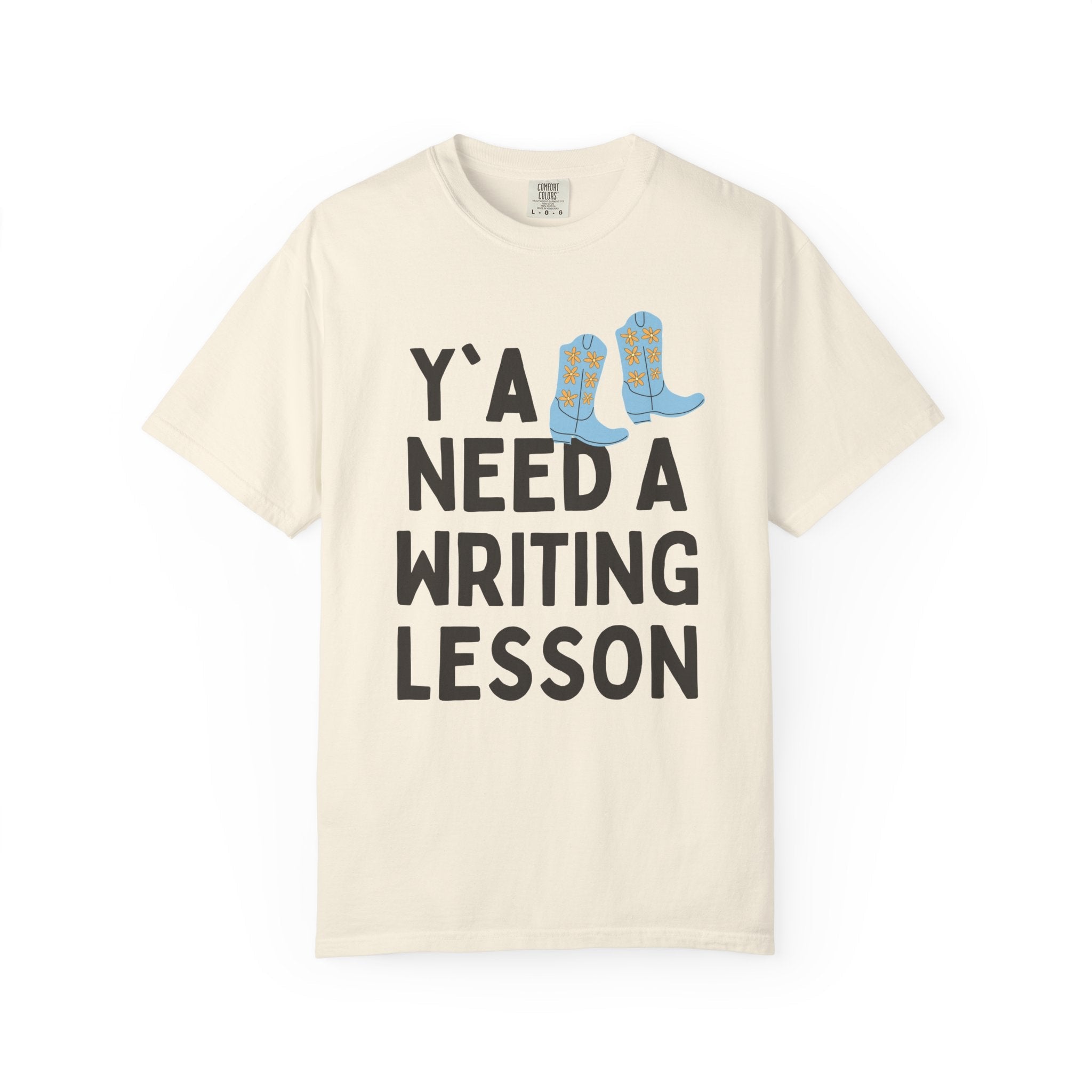 Creative Writing Teacher Tee Shirt for Book Author or Literature Professor, Funny Saying English Major T-Shirt with Boots, Writing Workshop - Opal and June