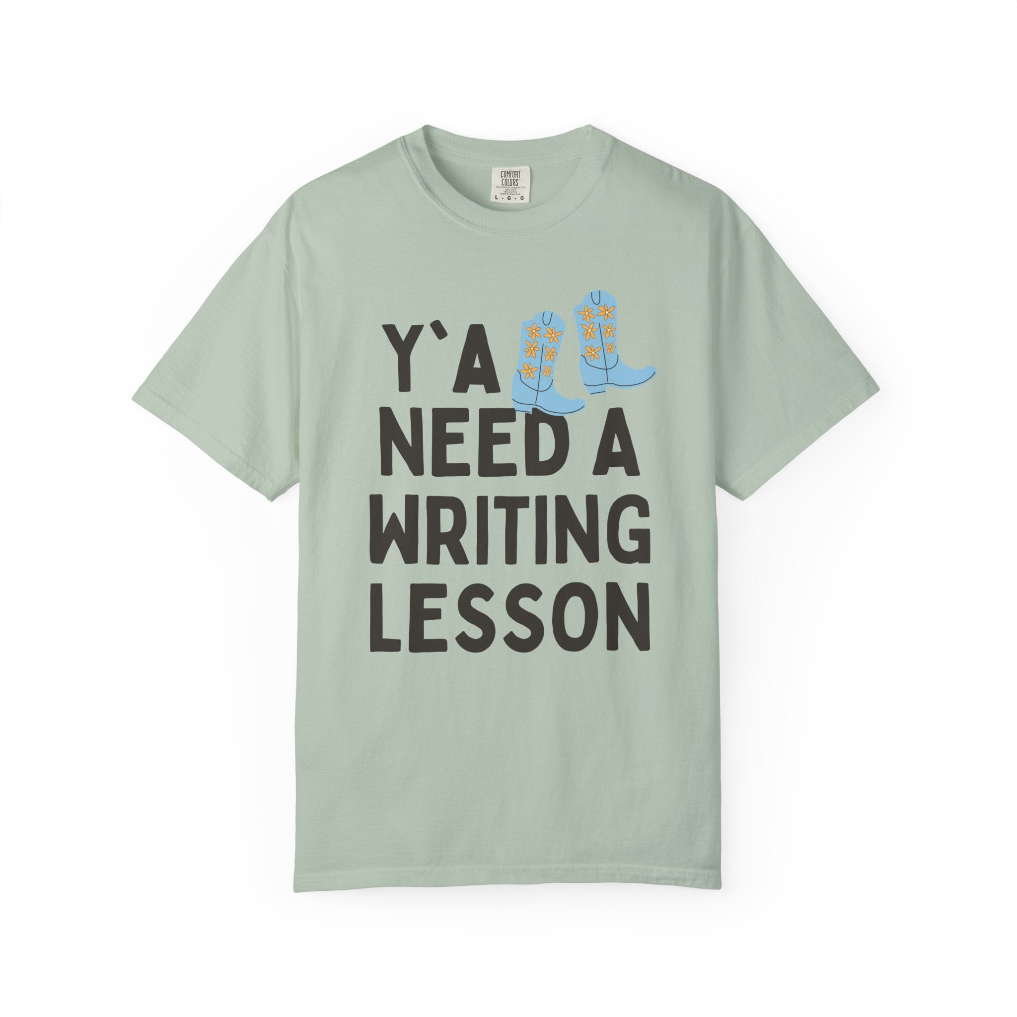 Creative Writing Teacher Tee Shirt for Book Author or Literature Professor, Funny Saying English Major T-Shirt with Boots, Writing Workshop - Opal and June