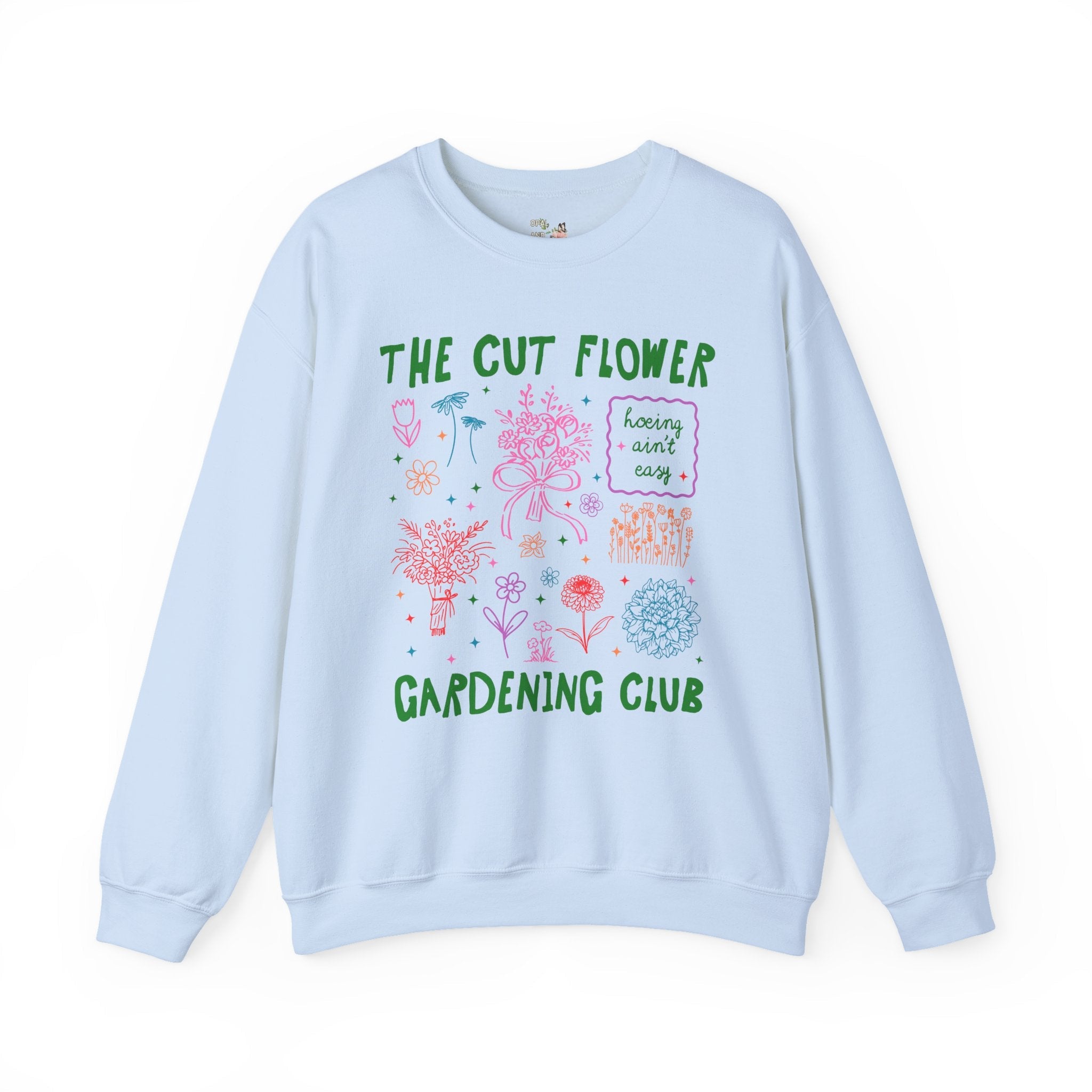 Cut Flower Gardening Sweatshirt, Flower Farmer or Mom Who Grows Cut Garden Flowers, Cute Gardening Crewneck with 90s Y2k Aeshetic Doodles - Opal and June
