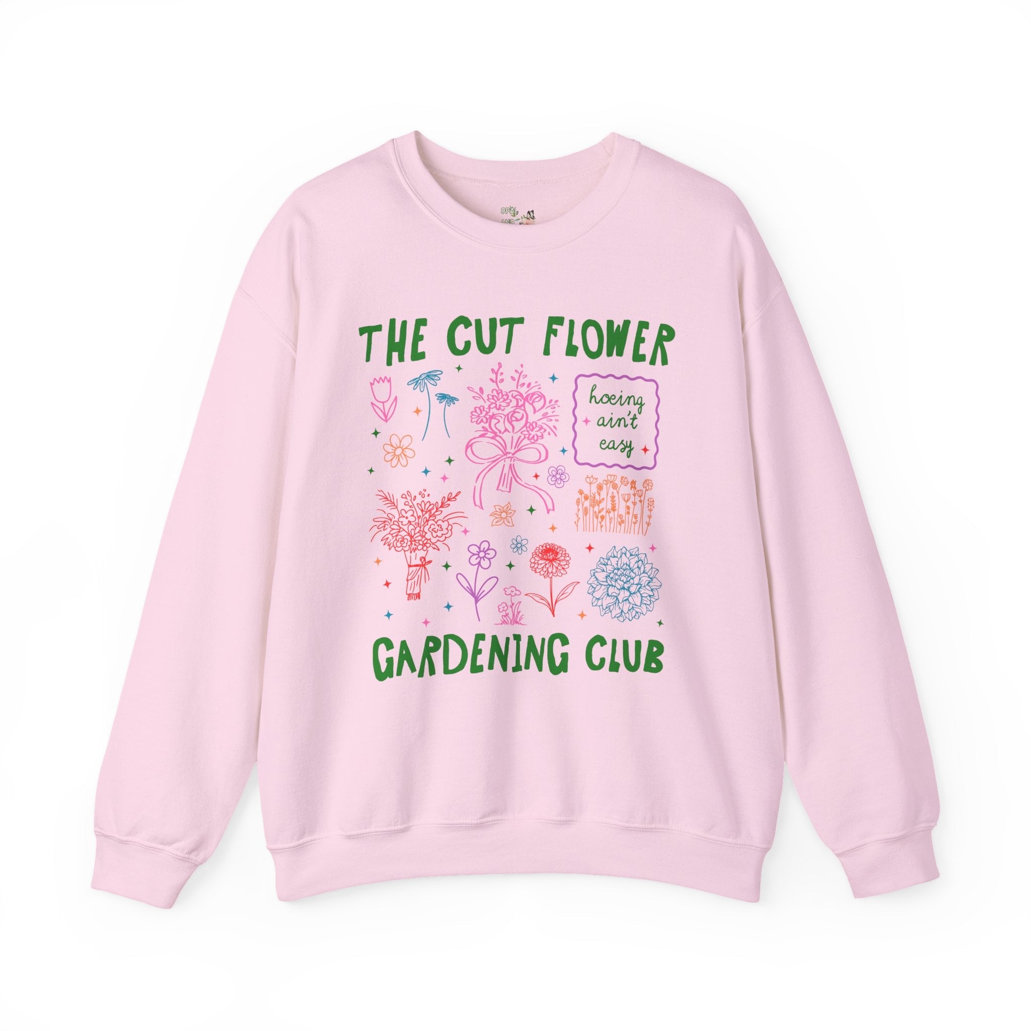 Cut Flower Gardening Sweatshirt, Flower Farmer or Mom Who Grows Cut Garden Flowers, Cute Gardening Crewneck with 90s Y2k Aeshetic Doodles - Opal and June