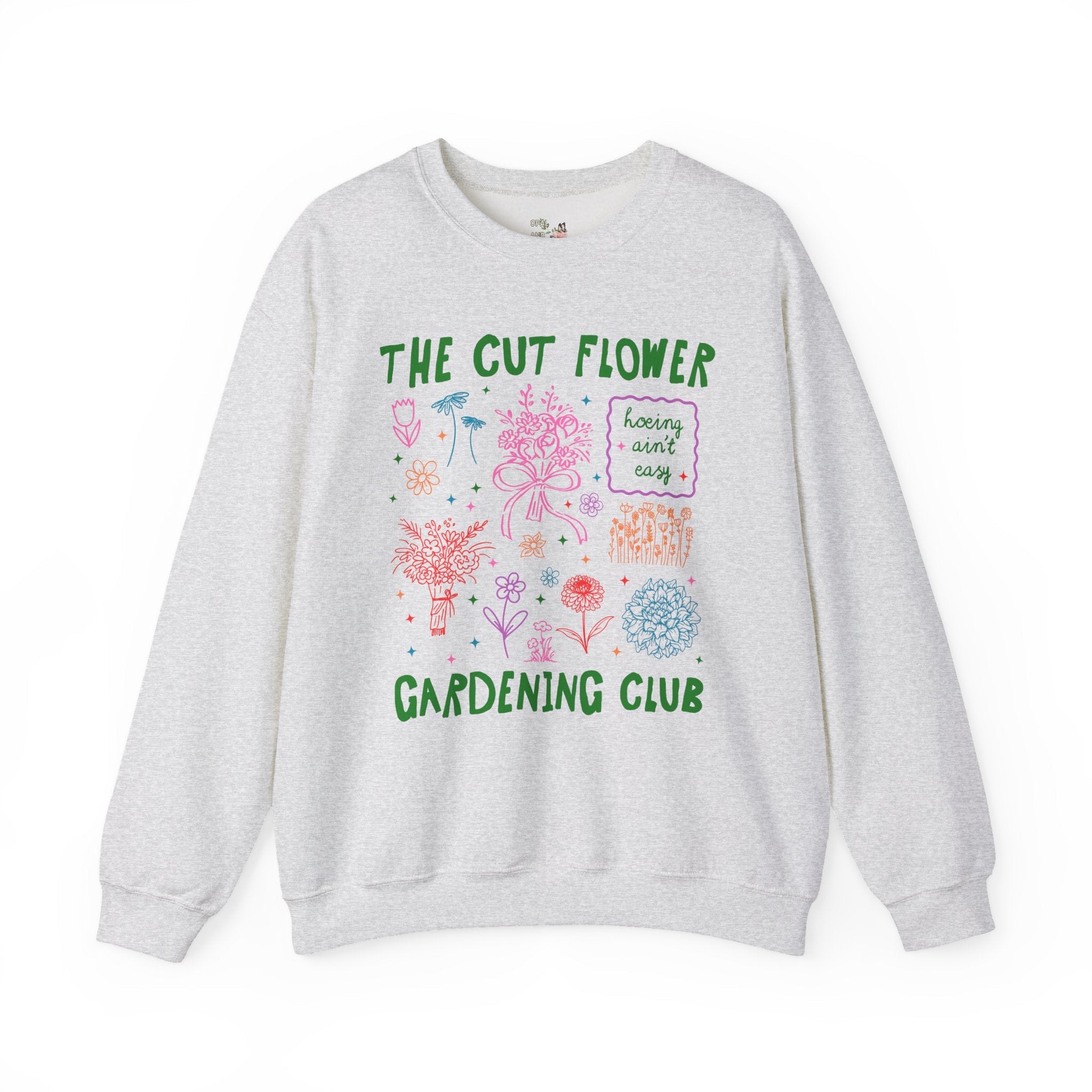 Cut Flower Gardening Sweatshirt, Flower Farmer or Mom Who Grows Cut Garden Flowers, Cute Gardening Crewneck with 90s Y2k Aeshetic Doodles - Opal and June