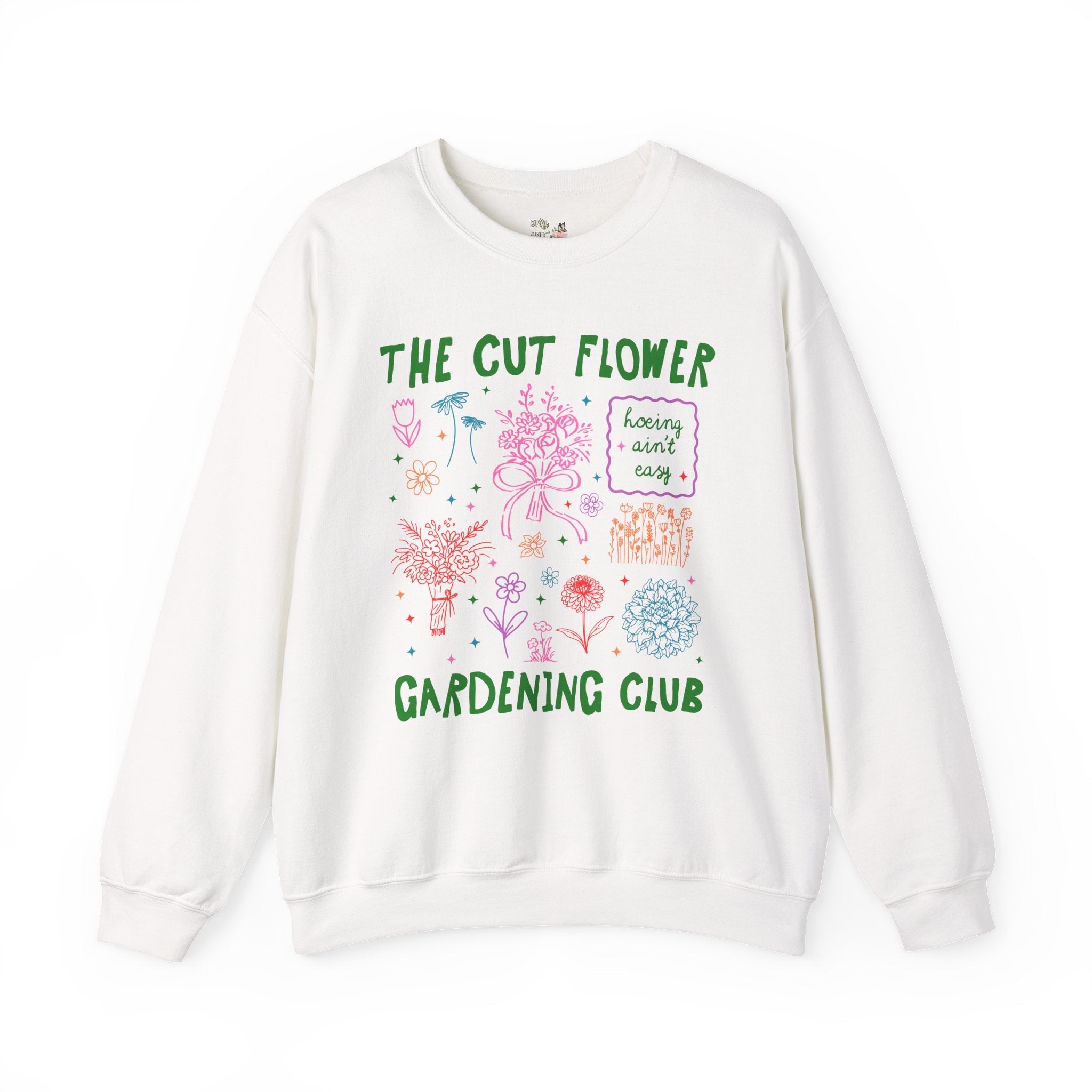 Cut Flower Gardening Sweatshirt, Flower Farmer or Mom Who Grows Cut Garden Flowers, Cute Gardening Crewneck with 90s Y2k Aeshetic Doodles - Opal and June