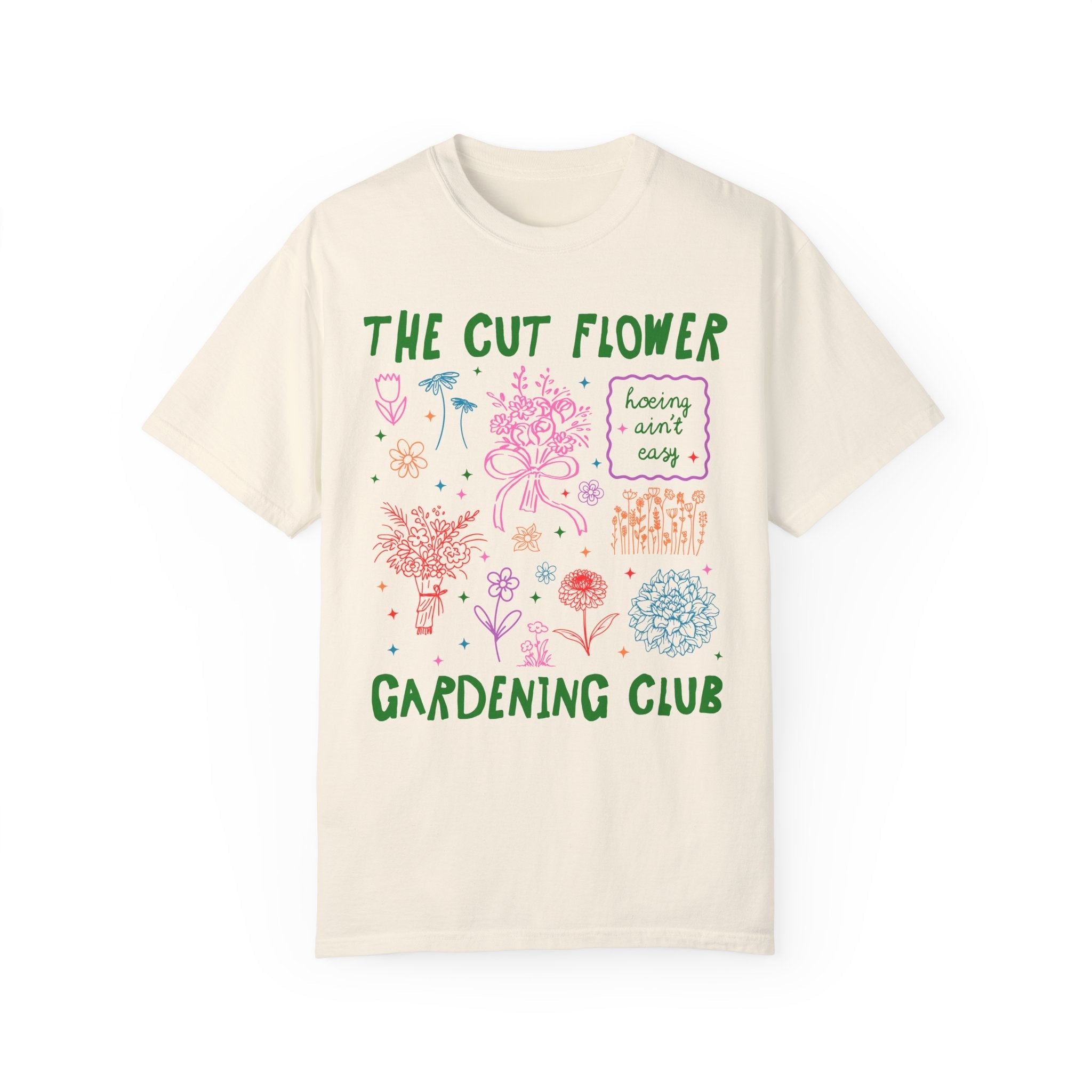Cut Flower Gardening Tee Shirt for Flower Farmer or Mom Who Grows Cut Garden Flowers, Cute Gardening T-Shirt with 90s Y2k Aeshetic Doodles - Opal and June