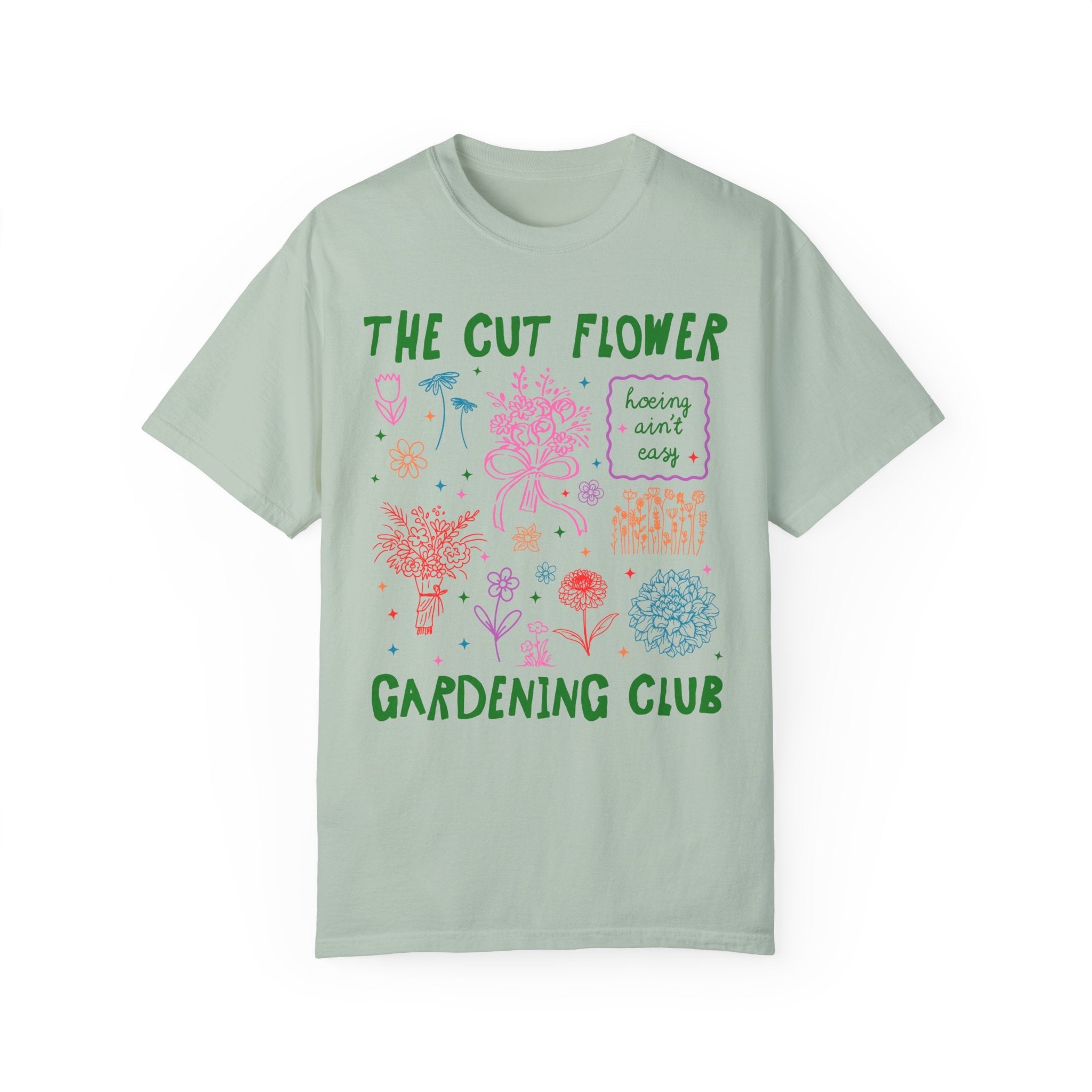 Cut Flower Gardening Tee Shirt for Flower Farmer or Mom Who Grows Cut Garden Flowers, Cute Gardening T-Shirt with 90s Y2k Aeshetic Doodles - Opal and June