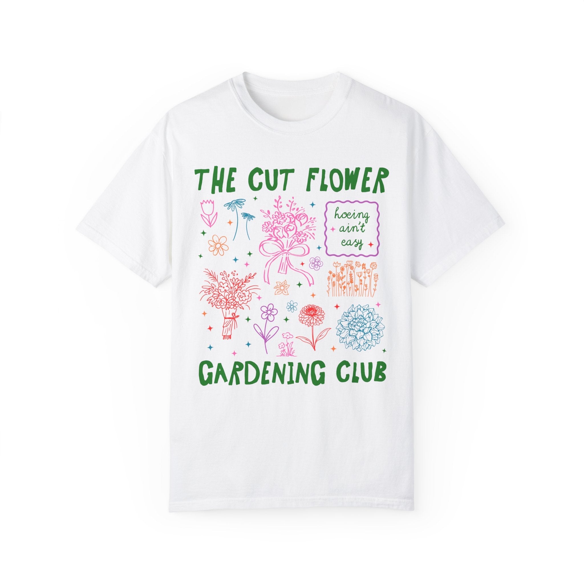 Cut Flower Gardening Tee Shirt for Flower Farmer or Mom Who Grows Cut Garden Flowers, Cute Gardening T-Shirt with 90s Y2k Aeshetic Doodles - Opal and June