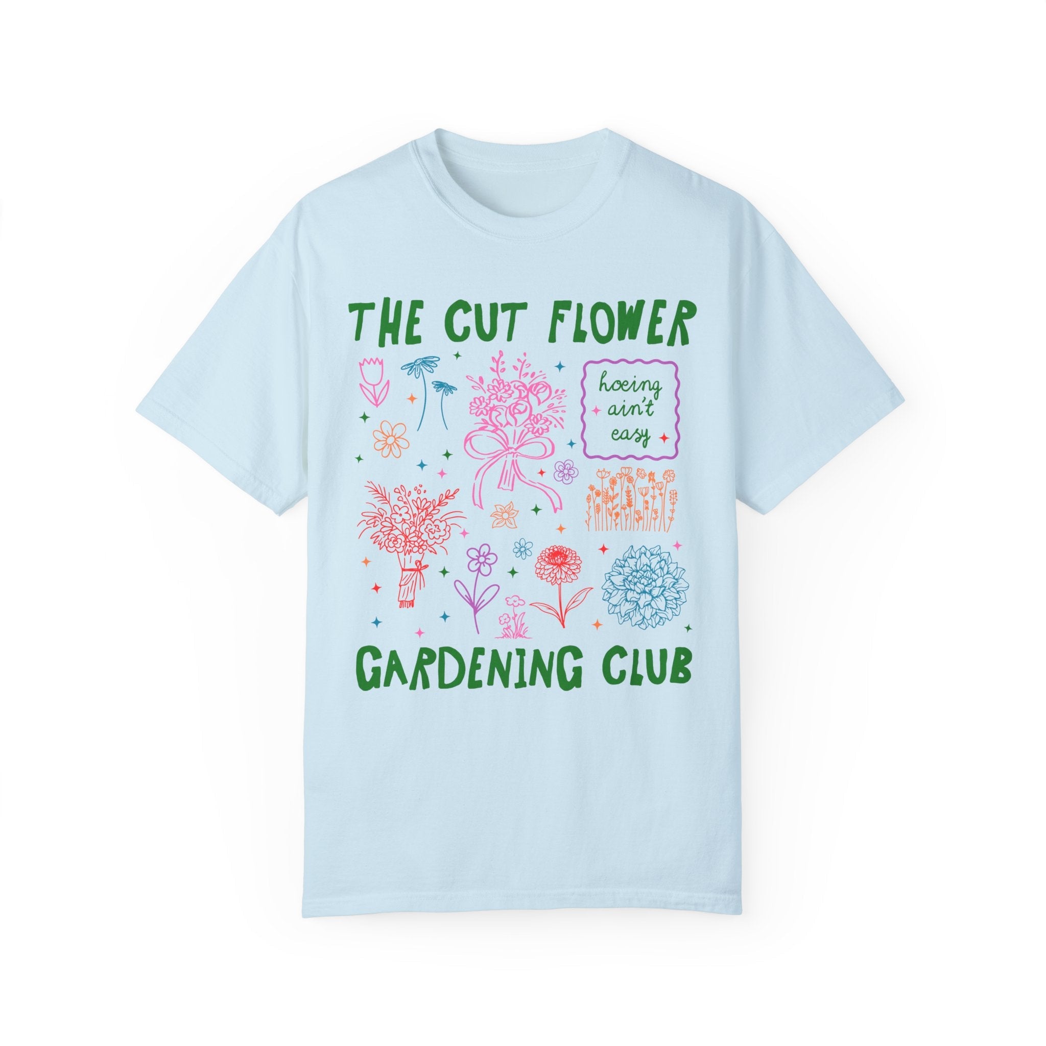 Cut Flower Gardening Tee Shirt for Flower Farmer or Mom Who Grows Cut Garden Flowers, Cute Gardening T-Shirt with 90s Y2k Aeshetic Doodles - Opal and June