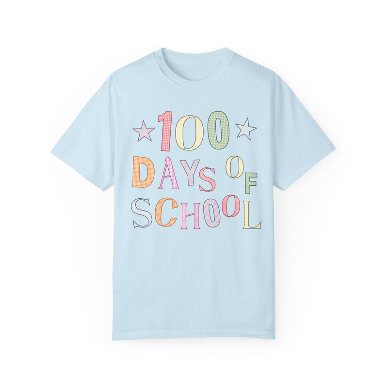 Cute 100 Day of School T-Shirt, Gingham Pattern and Stars, Colorful Kindergarten Crew Matching Shirt, Funny Teacher Tee, Celebrate 100th Day - Opal and June