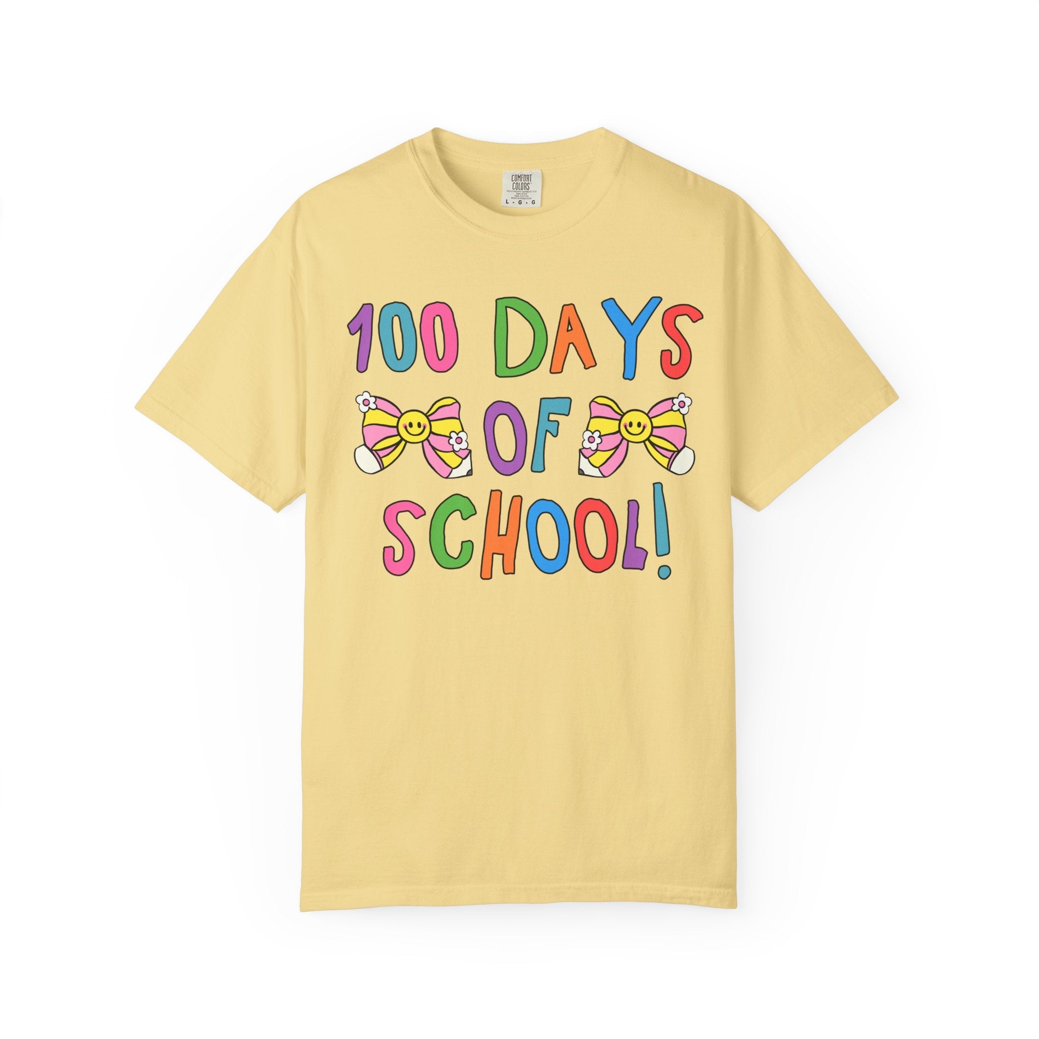 Cute 100 Days of School Tee Shirt with Bows, Colorful Maximalist 90s Aesthetic T-Shirt for First Grade Crew, Matching Second Grade Teacher T - Opal and June