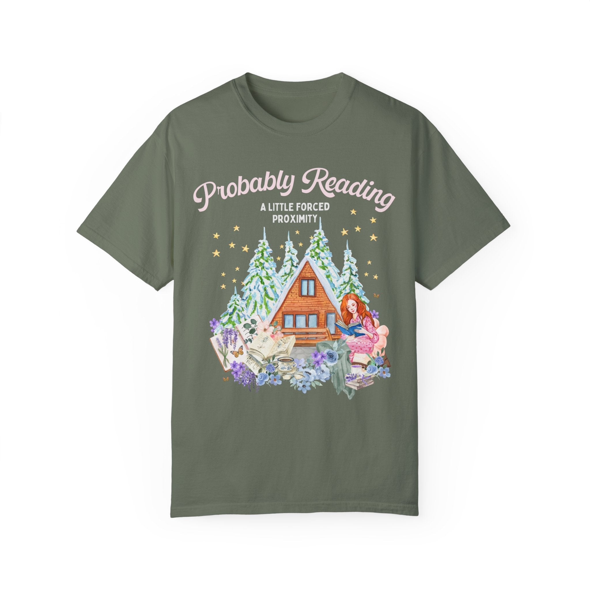 Cute Book Lover Tee Shirt: Probably Reading A Little Forced Proximity | Cozy Cottagecore T-Shirt for Romance Reader, Cute Romance Tropes Tee - Opal and June