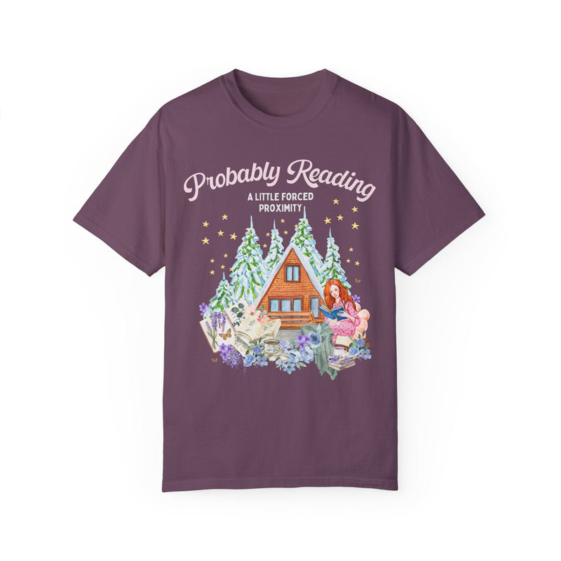 Cute Book Lover Tee Shirt: Probably Reading A Little Forced Proximity | Cozy Cottagecore T-Shirt for Romance Reader, Cute Romance Tropes Tee - Opal and June