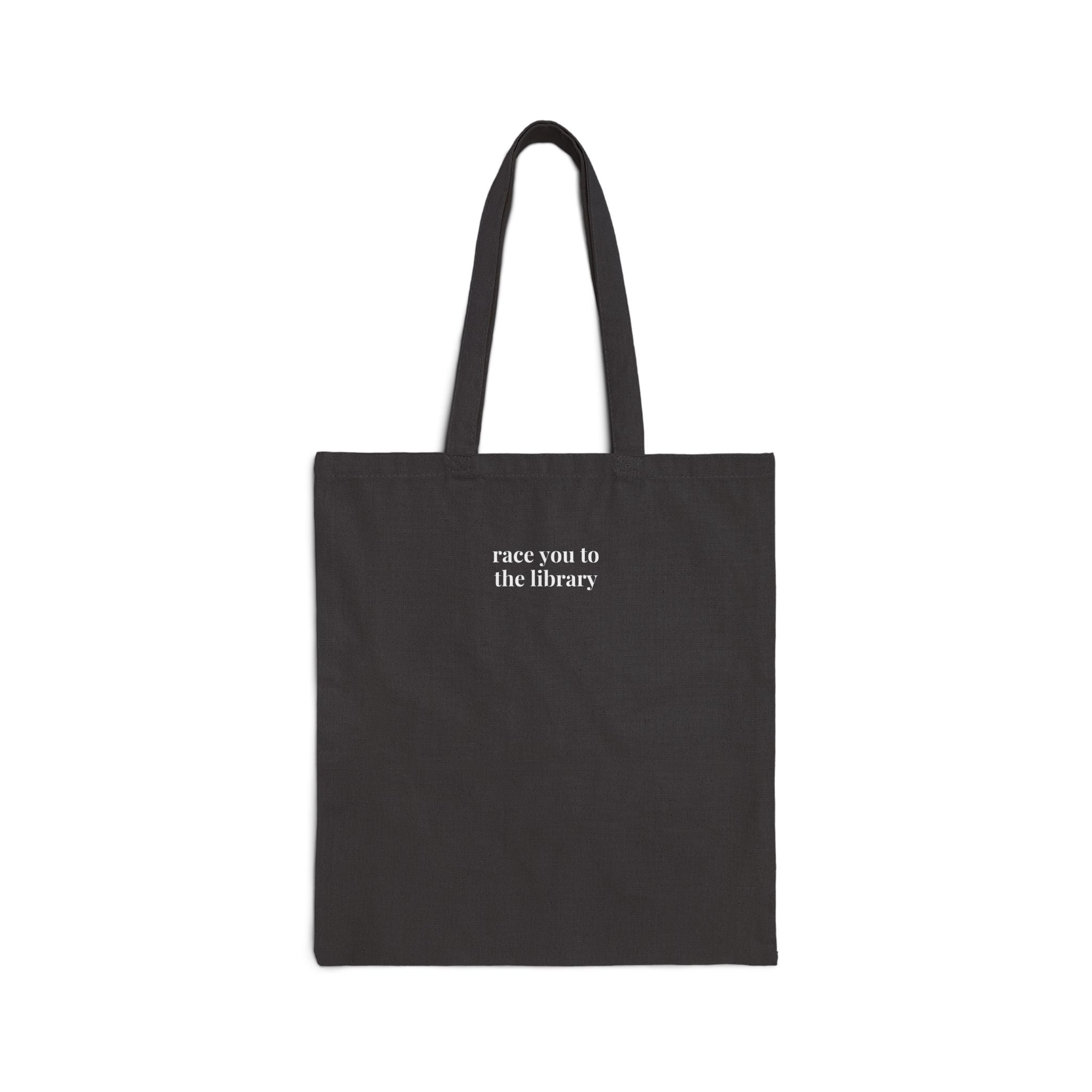Cute Book Lover Tote Bag for Reader Who Loves Running: Race You to the Library, Funny Saying Bookish Tote for Bookworm or Librarian - Opal and June