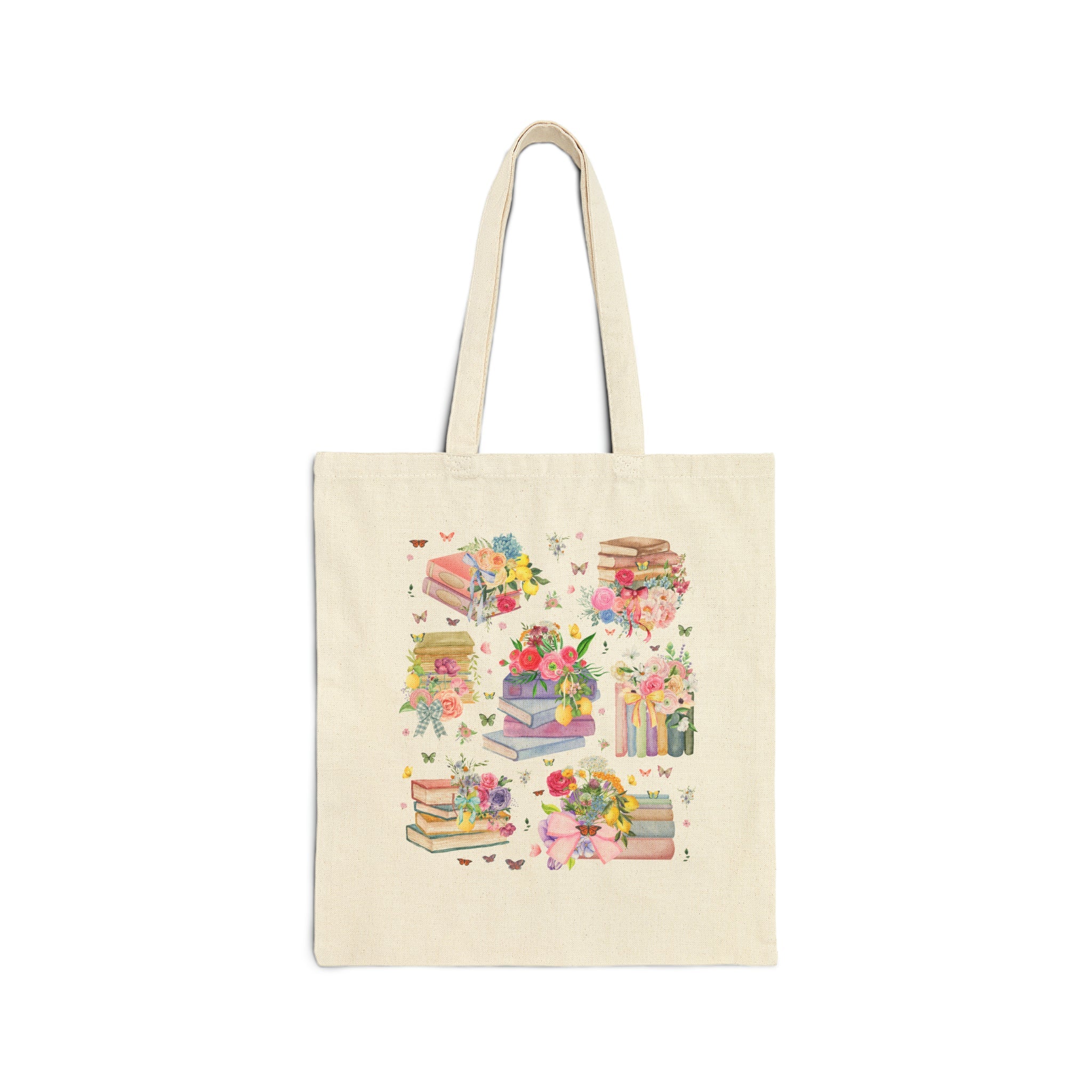 Cute Book Lover Tote Bag with Whimsical Wildflowers and Boho Butterflies - Opal and June