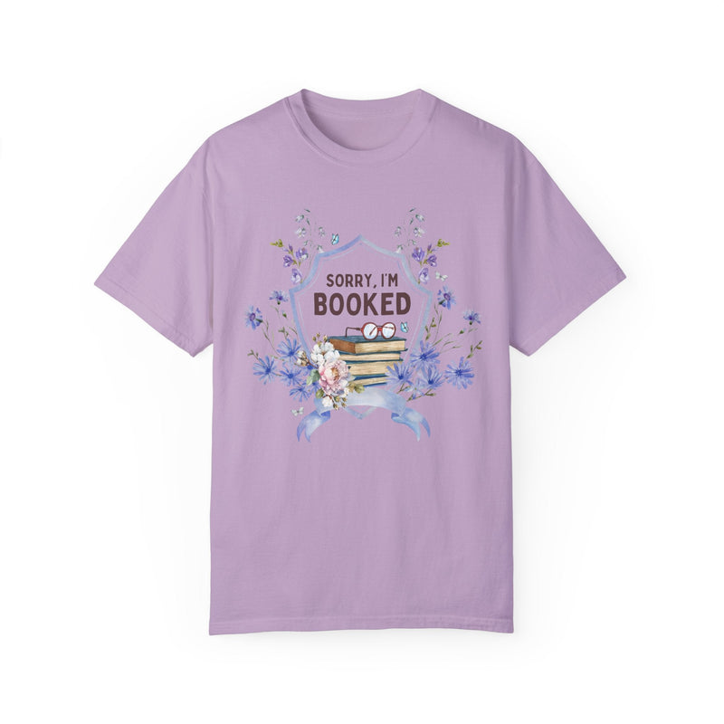 Cute Bookish Tee Shirt for Butterfly Lover: Sorry I'm Booked | Boho Cottagecore Book Lover Gift Idea for Romance Reader Who Loves Flowers - Opal and June