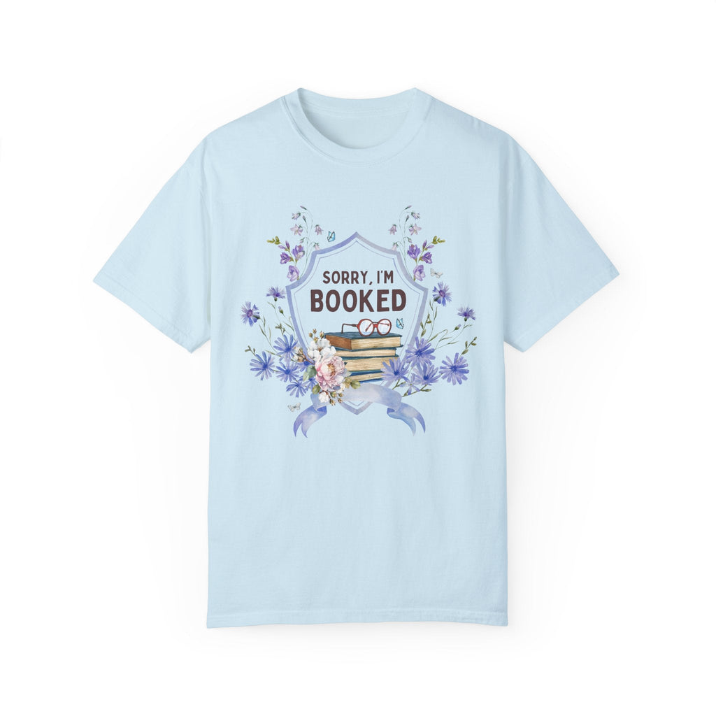 Cute Bookish Tee Shirt for Butterfly Lover: Sorry I'm Booked | Boho Cottagecore Book Lover Gift Idea for Romance Reader Who Loves Flowers - Opal and June