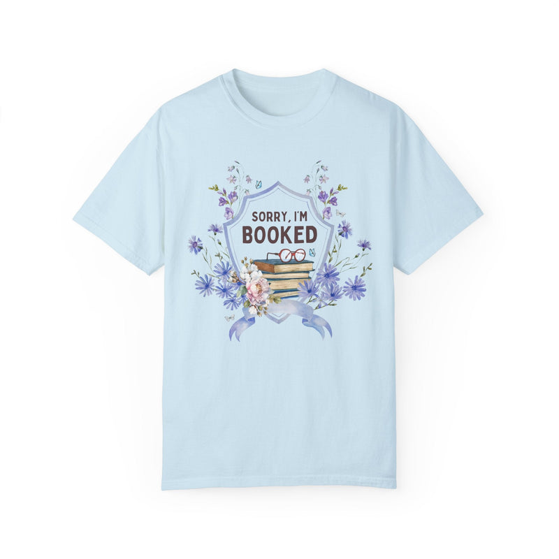 Cute Bookish Tee Shirt for Butterfly Lover: Sorry I'm Booked | Boho Cottagecore Book Lover Gift Idea for Romance Reader Who Loves Flowers - Opal and June