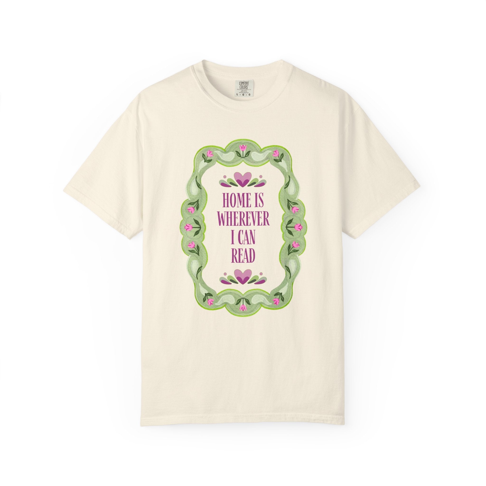 Cute Bookish Tee Shirt with 90s Aesthetic: Home is Wherever I Can Read | Book Lover Tee Shirt for Book Festival, Floral Romance Writer Gift - Opal and June