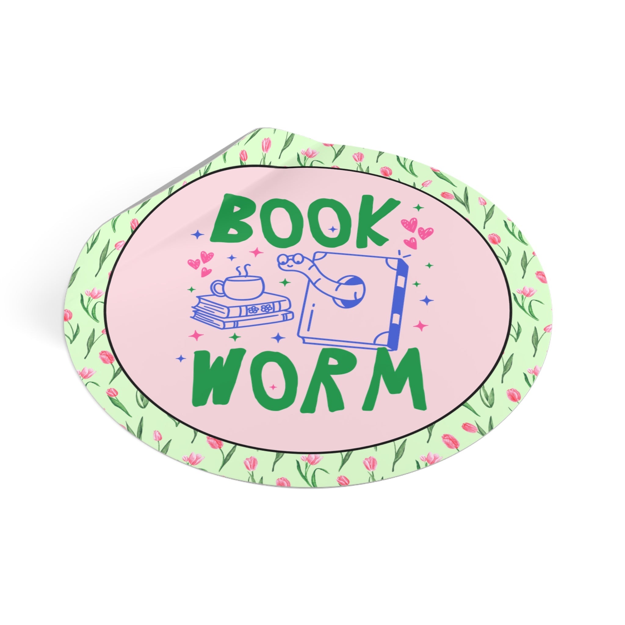 Cute Bookworm Sticker for Reading Teacher or School Librarian, Adorable Y2K 90s Aesthetic Book Lover Sticker with Flowers, Romance Reader - Opal and June