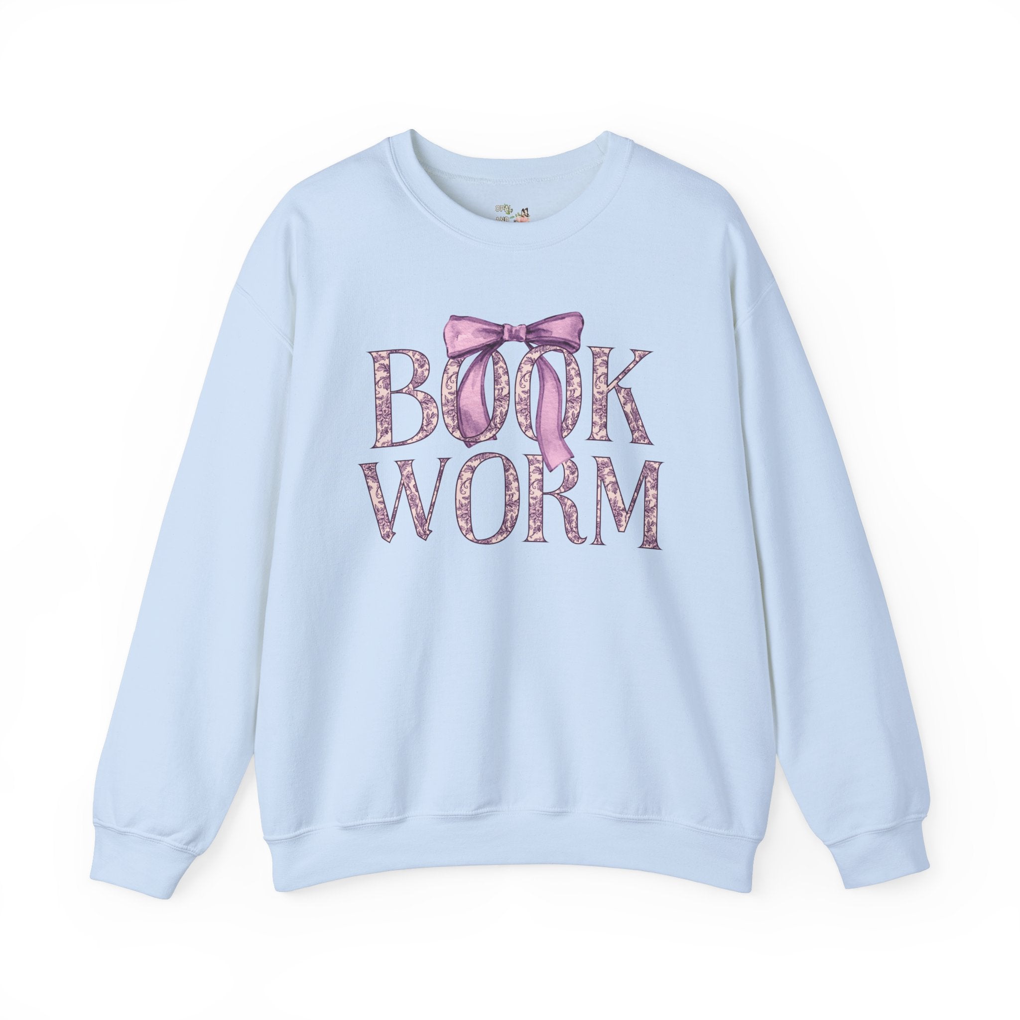 Cute Bookworm Sweatshirt with Bow and Purple Toile Print: Cozy Bookish Shirt with Coquette Ribbon, Pretty Cottagecore Gift, Romance Reader - Opal and June
