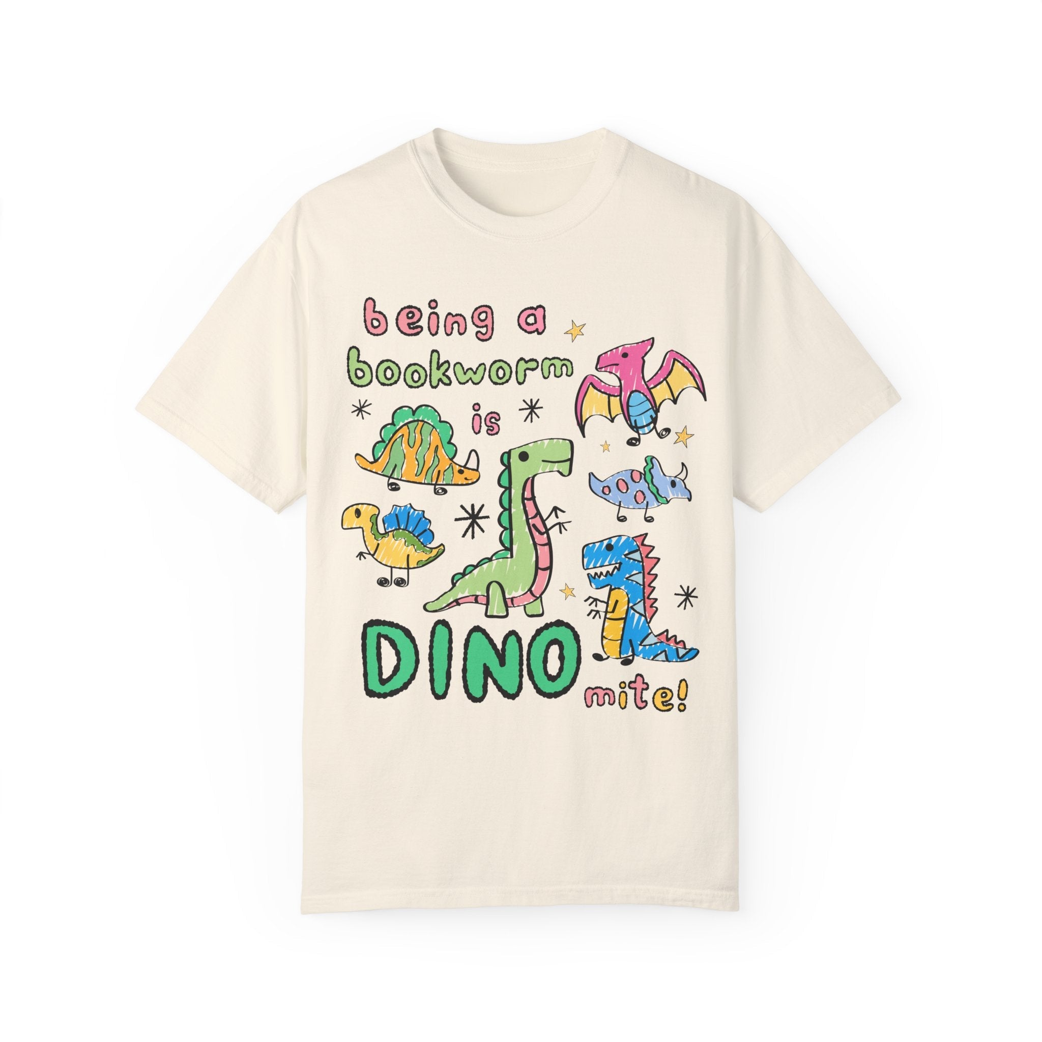 Cute Bookworm T-Shirt, Adorable Doodle Dinosaurs, Funny Saying Librarian Gift, Reading Teacher, School Librarian Tee, Romance Reader Gift - Opal and June